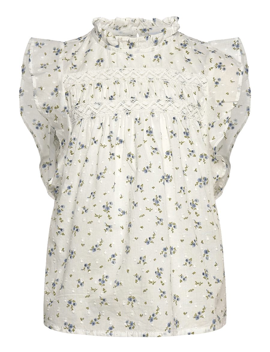 Vero Moda Girl - VMTRINE SL LACE TOP WVN GIRL - chemisiers & tuniques - snow white - 1