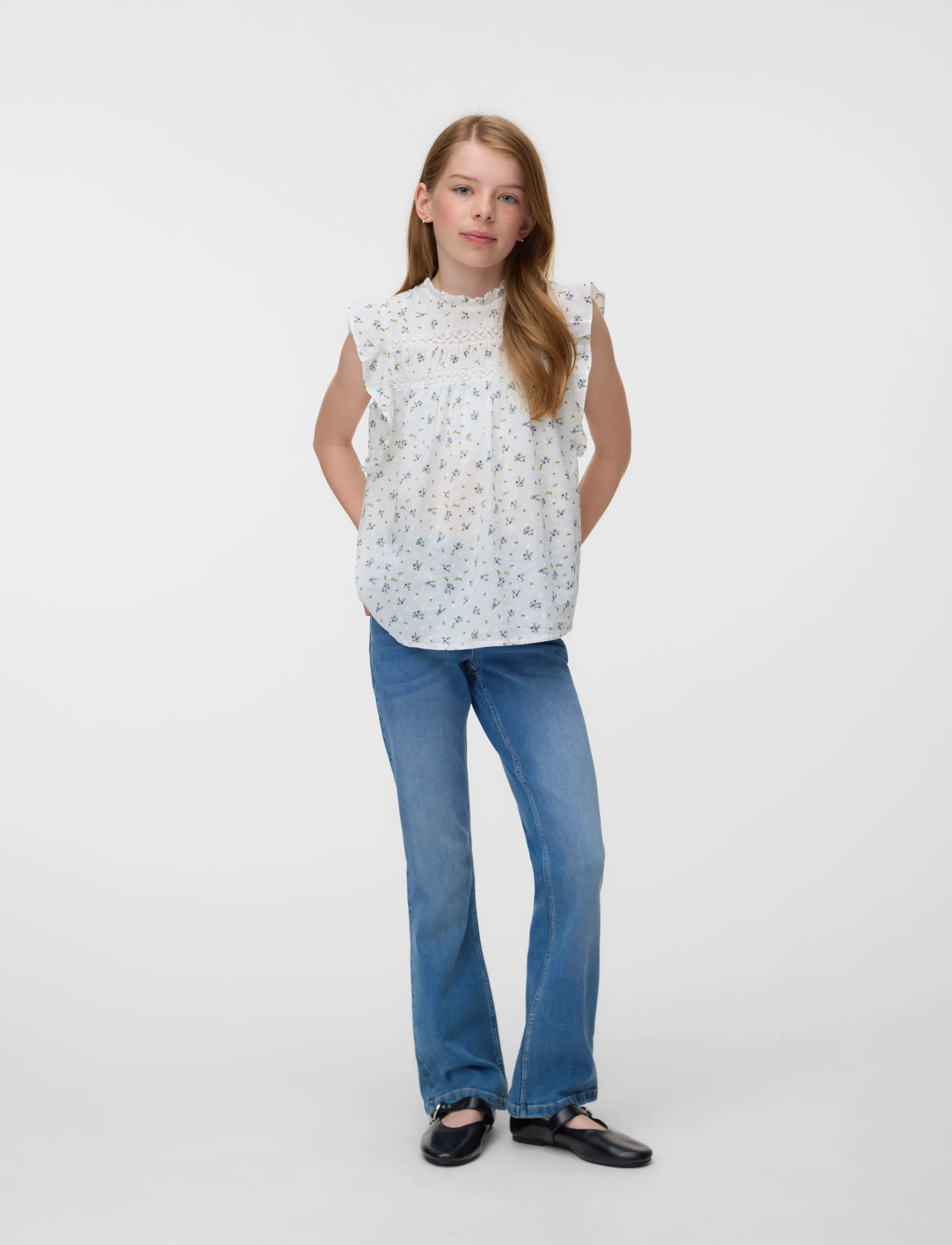 Vero Moda Girl Vmtrine Sl Lace Top Wvn Girl, 158, Oberteile, Weiß - Blouses & Tunics, Kinder