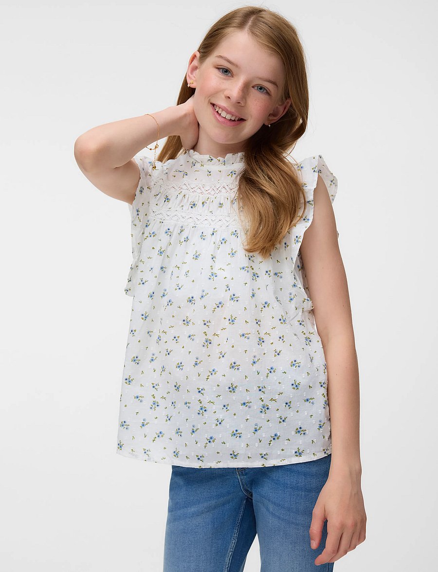 Vero Moda Girl - VMTRINE SL LACE TOP WVN GIRL - chemisiers & tuniques - snow white - 4