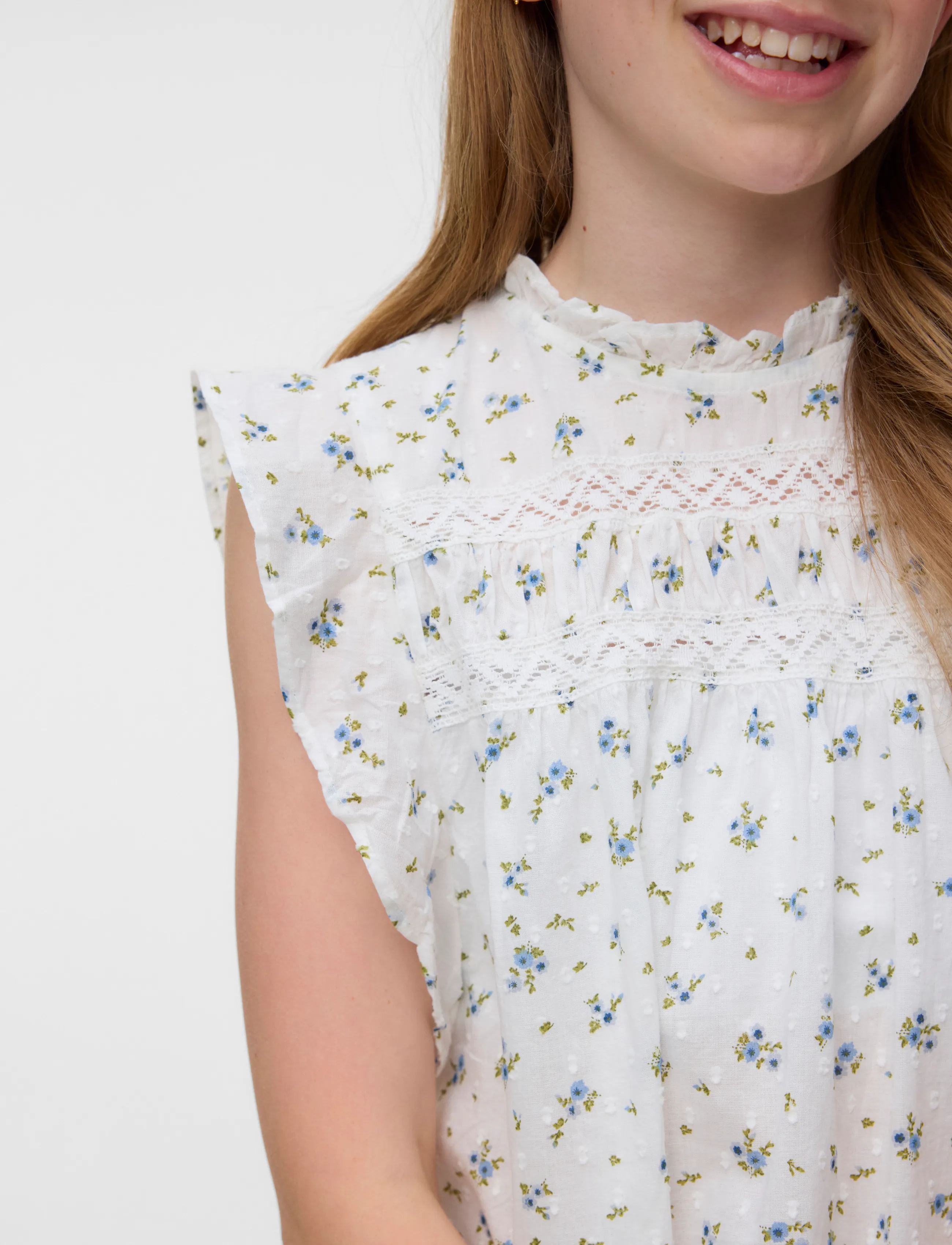 Vero Moda Girl - VMTRINE SL LACE TOP WVN GIRL - chemisiers & tuniques - snow white - 5