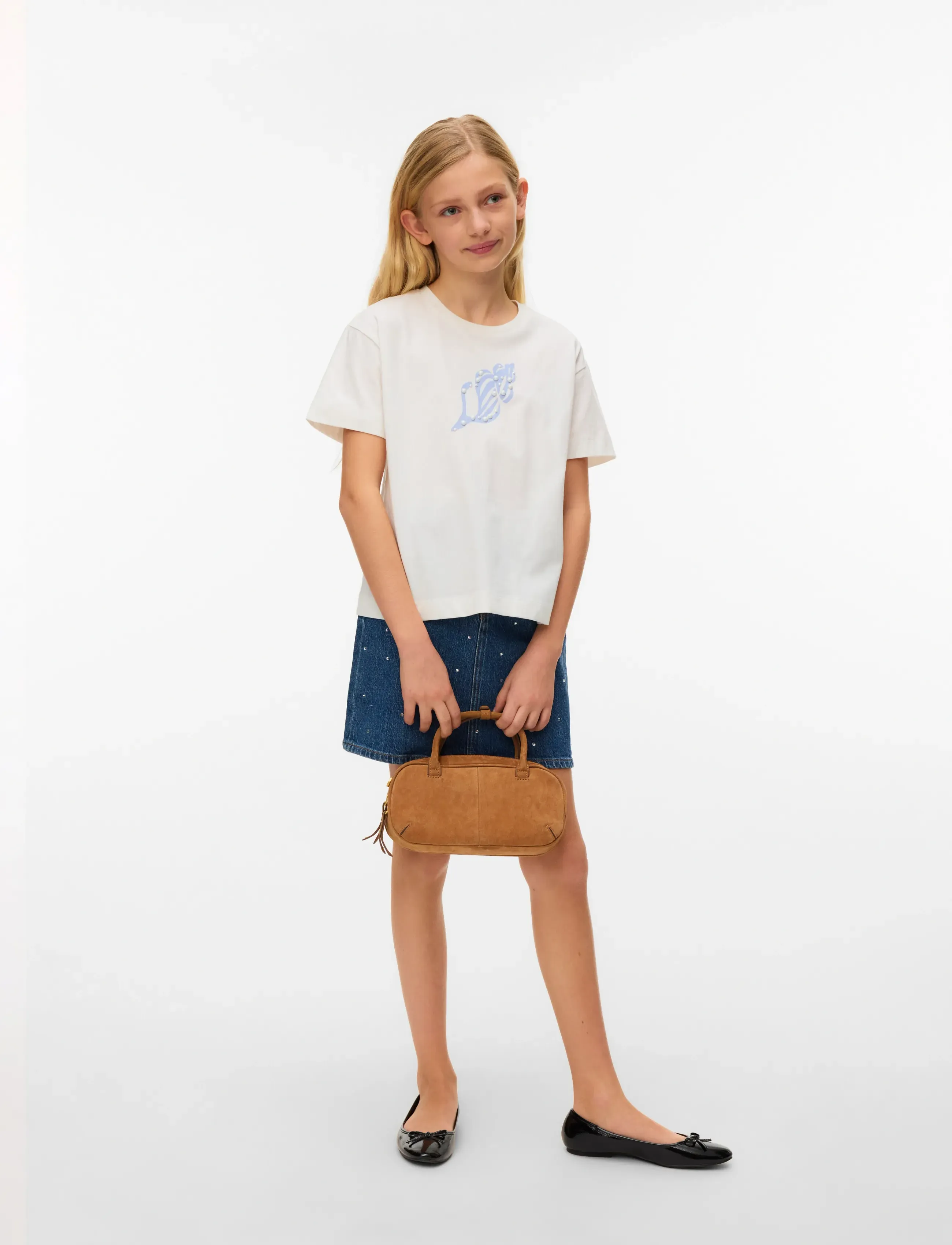 Vero Moda Girl Vmtessa Bling Short Dnm Skirt Mix Girl, Børn, Pyntet Denim Mini Nederdel, Blå, Str: 152