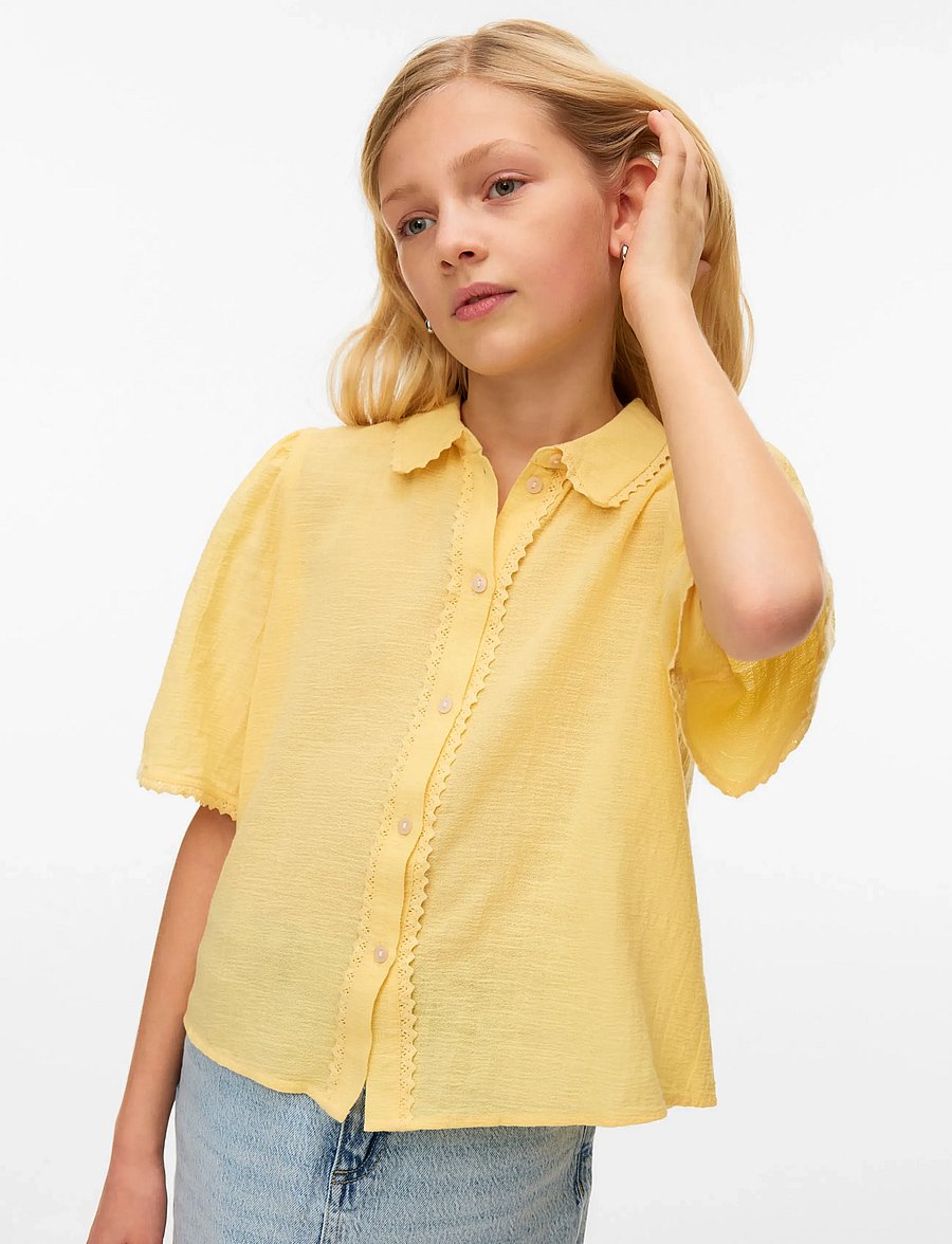Vero Moda Girl - VMSIRI 2/4 SHIRT WVN GIRL - lühikeste varrukatega särgid - golden haze - 3