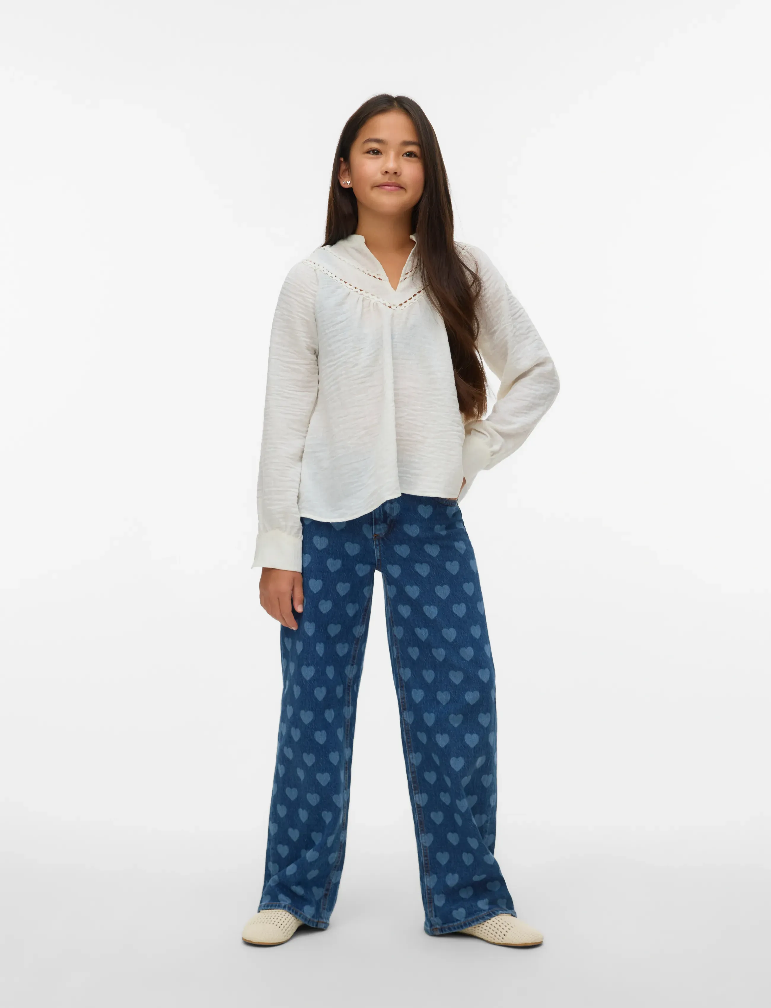 Vero Moda Girl Vmtessa Hr Wide Jeans Print Ga Girl, 158, Jeans, Blau - Kinder