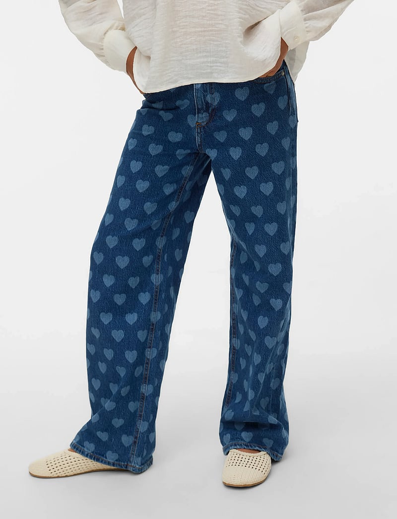 Vero Moda Girl - VMTESSA HR WIDE JEANS PRINT GA GIRL - hosen mit weitem bein - medium blue denim - 4