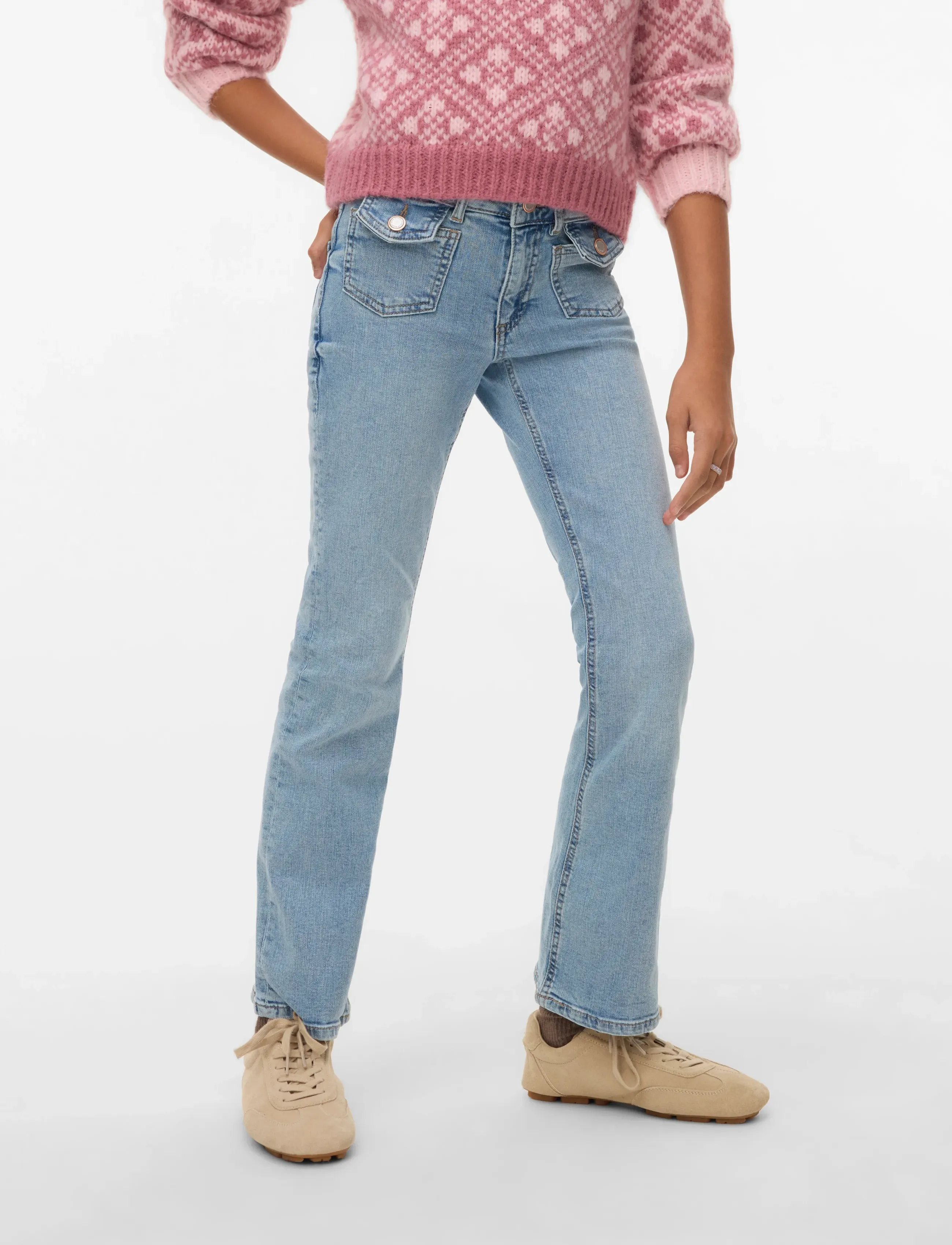 Vero Moda Girl - VMFLASH MR FLARED FRONT POCKET J GIRL - alt laienevad teksad - light blue denim - 3
