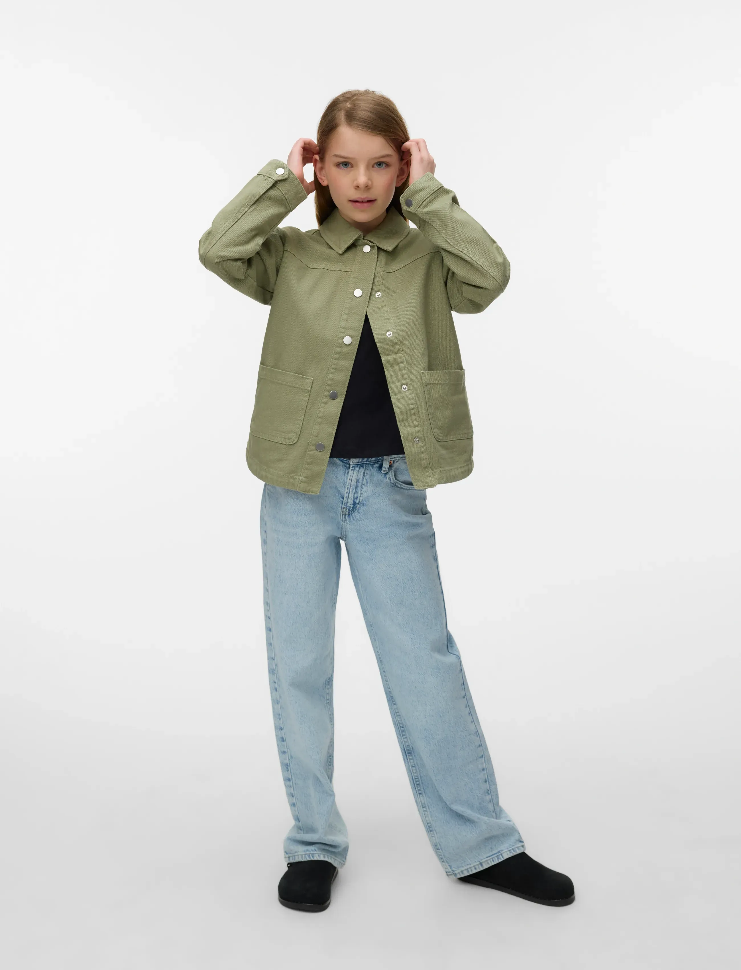 Vero Moda Girl Vmjamie Ls Colored Shacket Mix Girl Noos, Børn, Shacket, Kakigrøn, Str: 128