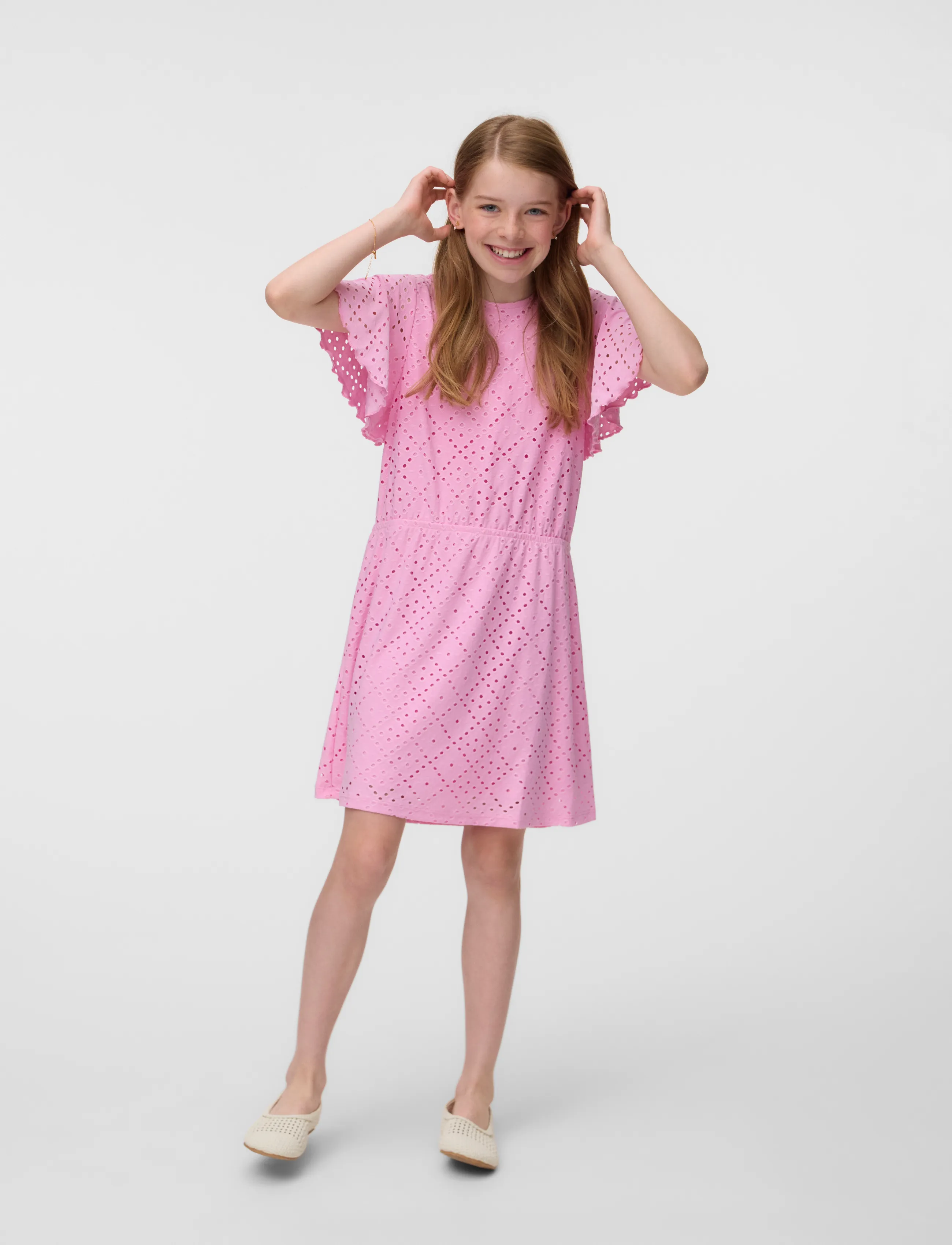 Vero Moda Girl VMTASSA SL FRILL  SHORT DRESS JRS GIRL - Hihattomat arkimekot - BONBON / pink/rose