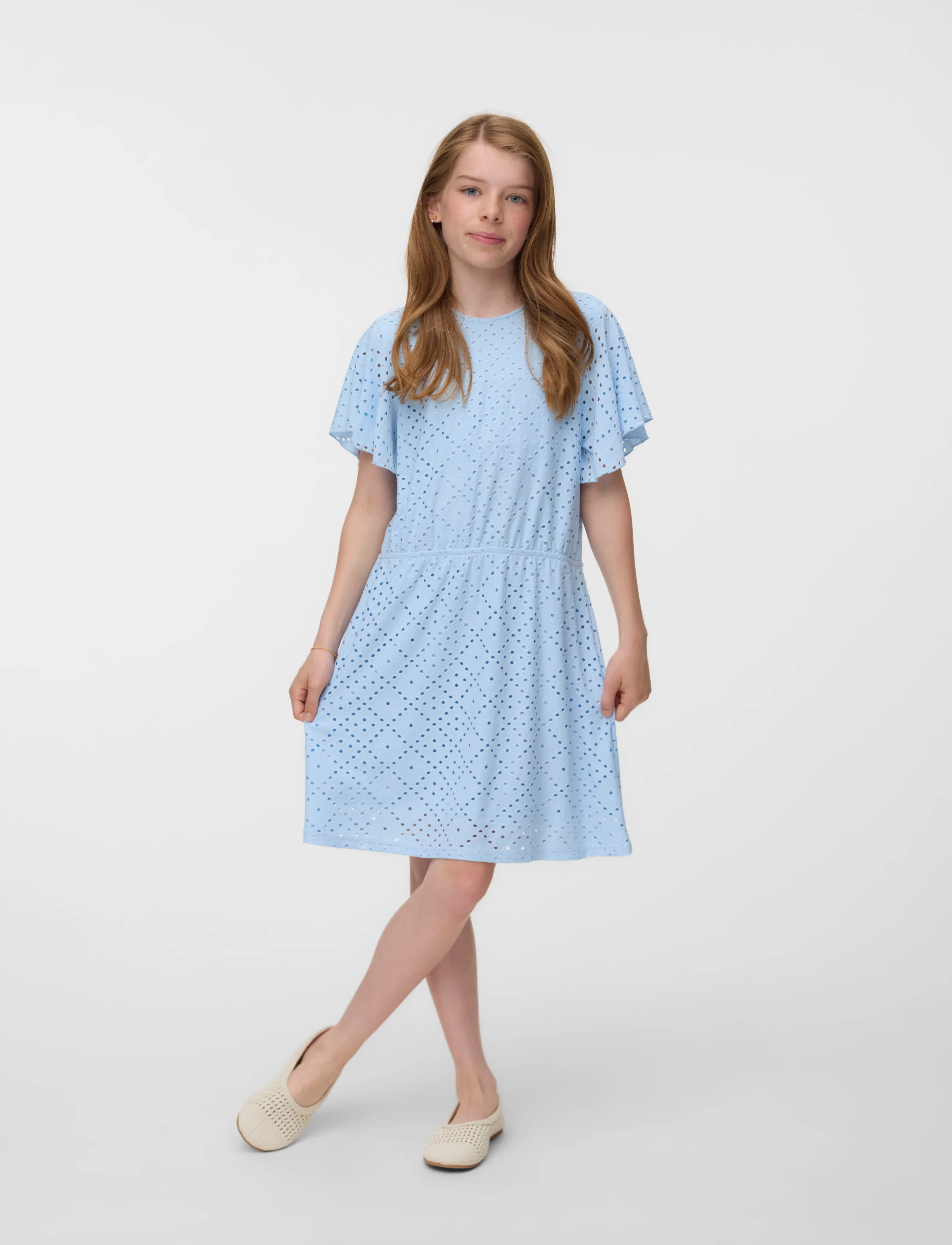 Vero Moda Girl VMTASSA SL FRILL  SHORT DRESS JRS GIRL - Hihattomat arkimekot - CASHMERE BLUE / blue