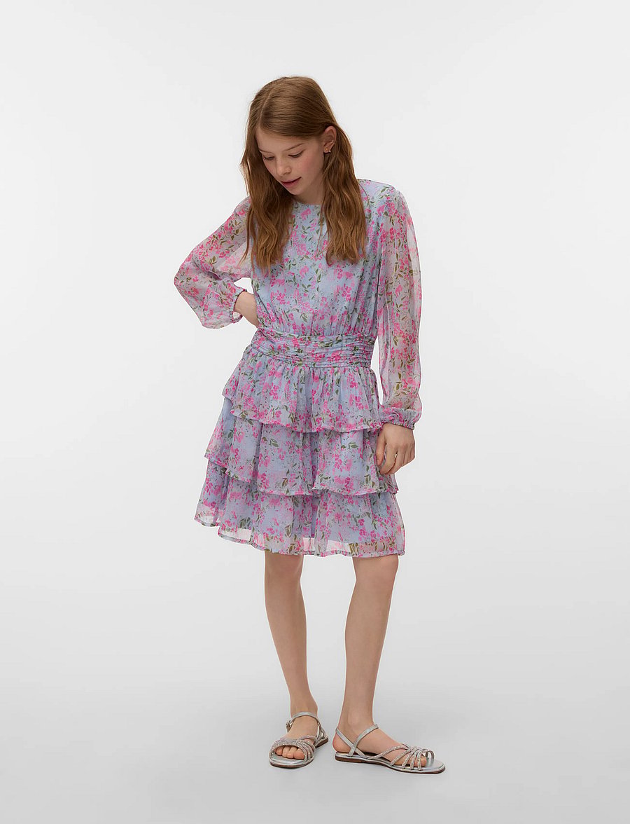Vero Moda Girl - VMSMILLA LS SHORT LAYER DRESS WVN GIRL - langärmelige freizeitkleider - ballad blue - 0