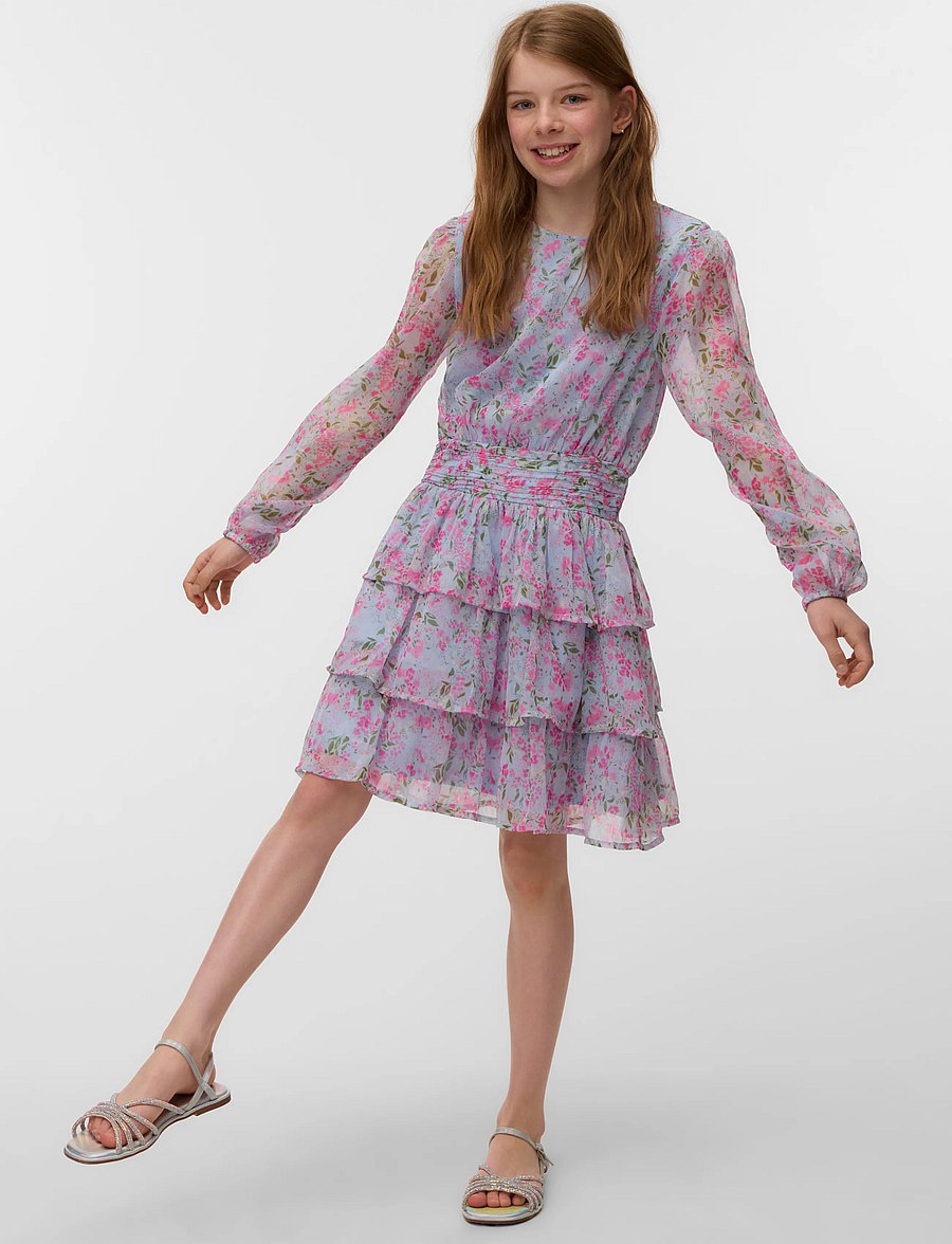 Vero Moda Girl - VMSMILLA LS SHORT LAYER DRESS WVN GIRL - langärmelige freizeitkleider - ballad blue - 3