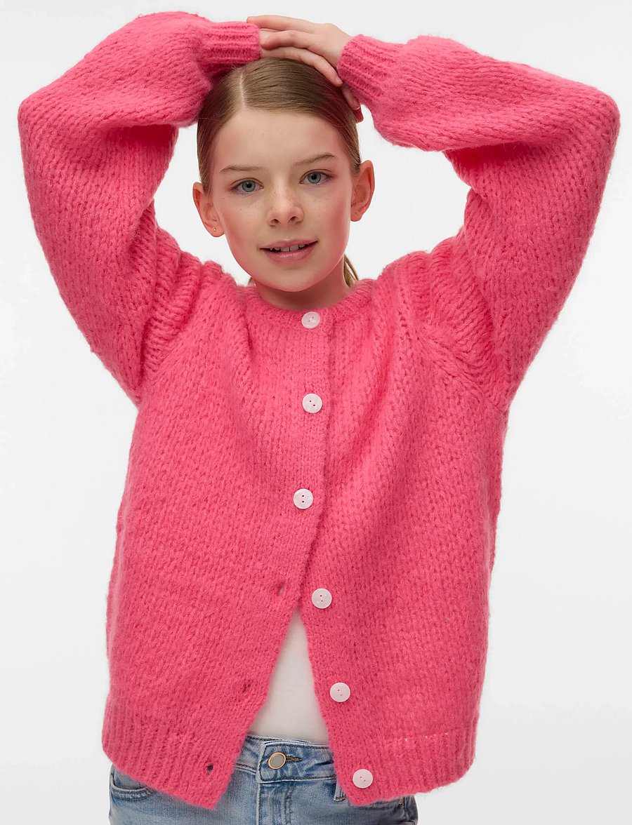 Vero Moda Girl - VMWILO LS O-NECK CARDIGAN EXP GIRL - cardigans - hot pink - 5