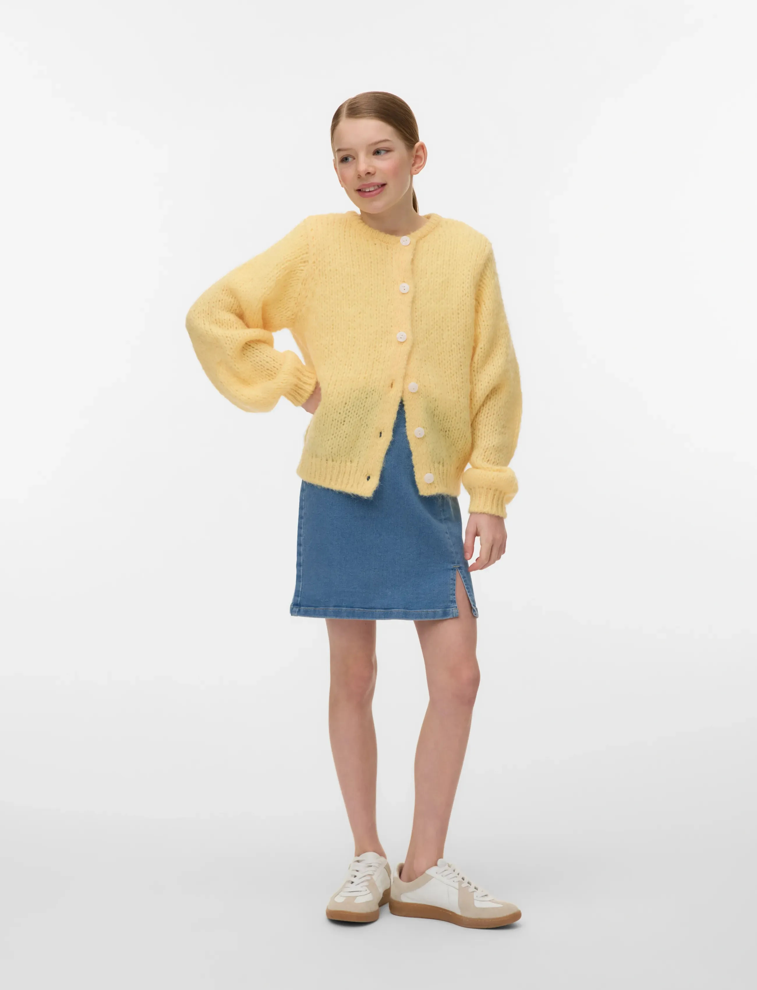 Vero Moda Girl VMWILO LS O-NECK CARDIGAN EXP GIRL - Koftor - PALE BANANA / yellow
