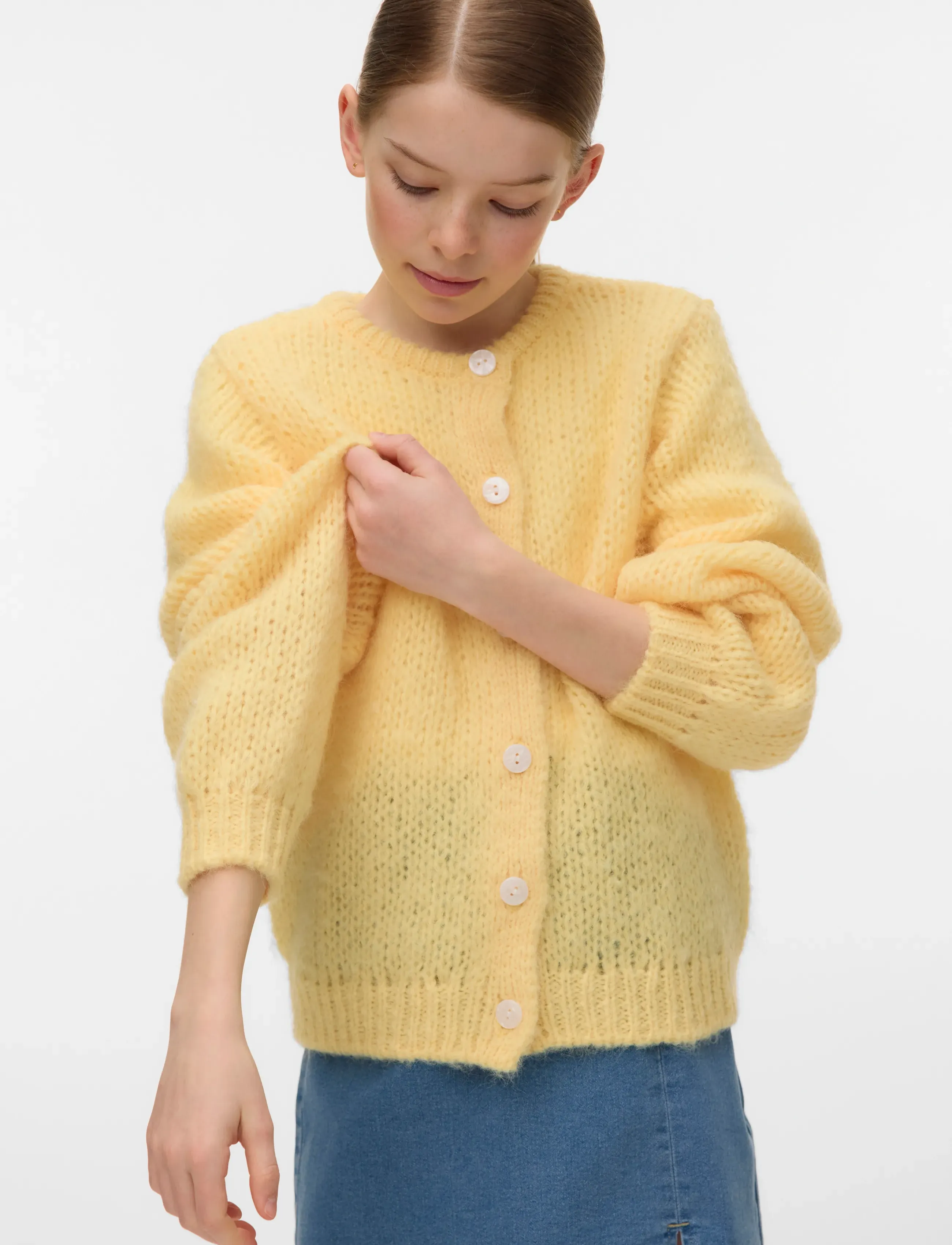 Vero Moda Girl - VMWILO LS O-NECK CARDIGAN EXP GIRL - cardigans - pale banana - 4