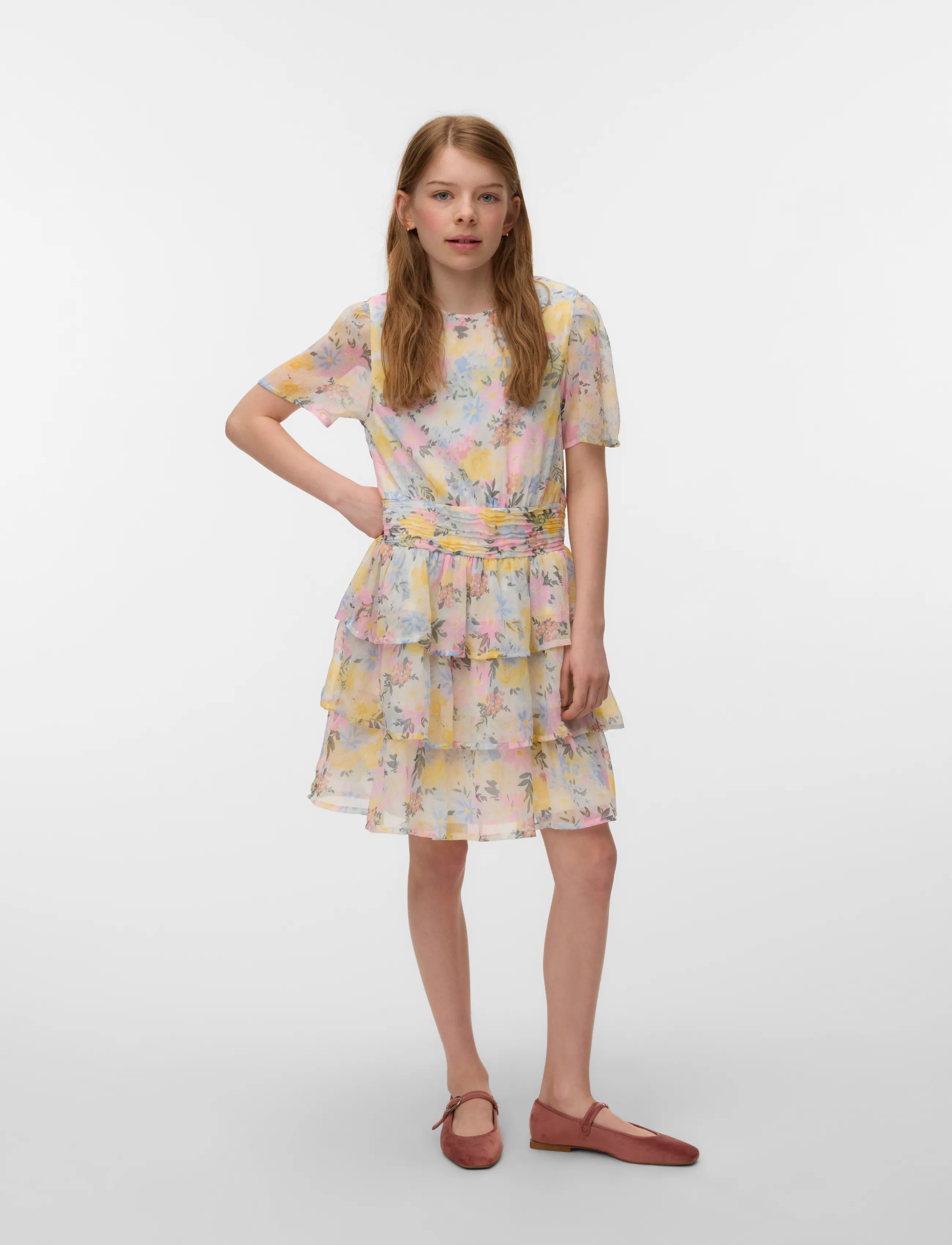 Vero Moda Girl Vmsmilla Ss Short Layer Dress Wvn Girl, 152, Casual Dresses, Weiß - Short-sleeved Kinder