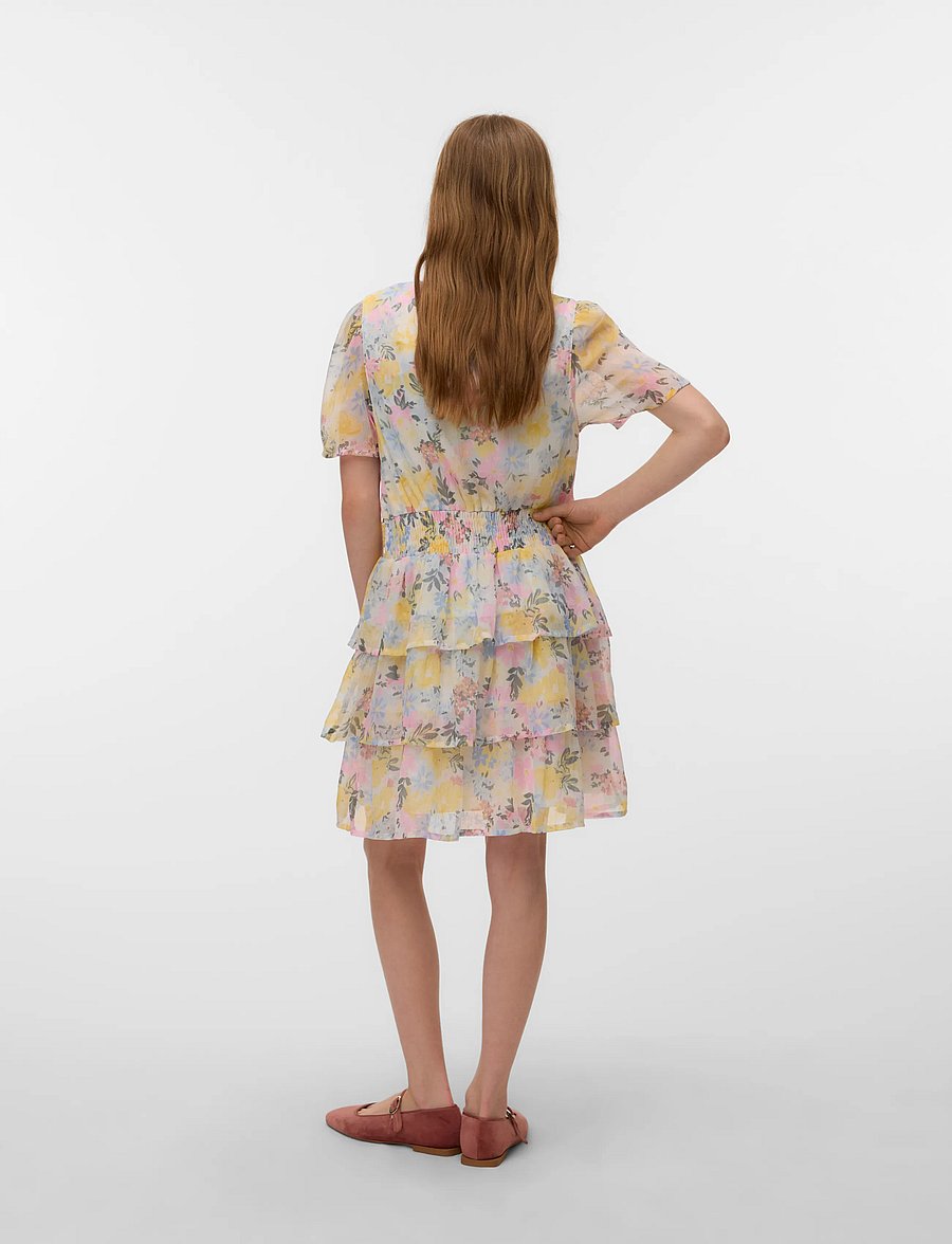 Vero Moda Girl - VMSMILLA SS SHORT LAYER DRESS WVN GIRL - lühikeste varrukatega vabaaja kleidid - snow white - 3