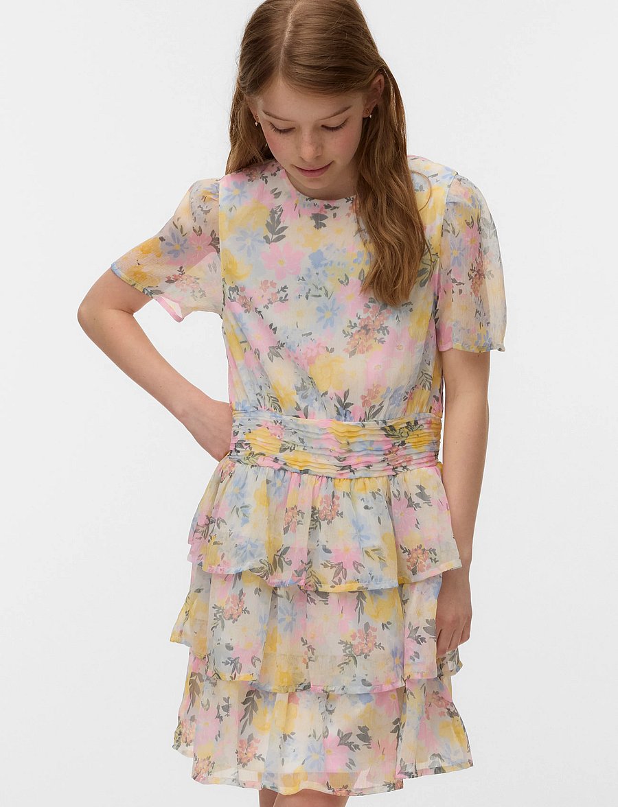 Vero Moda Girl - VMSMILLA SS SHORT LAYER DRESS WVN GIRL - lühikeste varrukatega vabaaja kleidid - snow white - 4