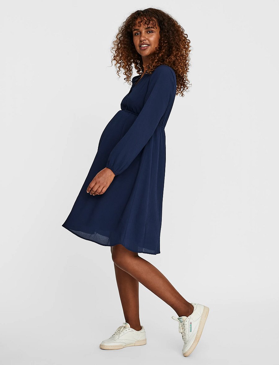 Vero Moda Maternity - VMMAYA V-NECK LS DRESS GA - midiklänningar - navy blazer - 5