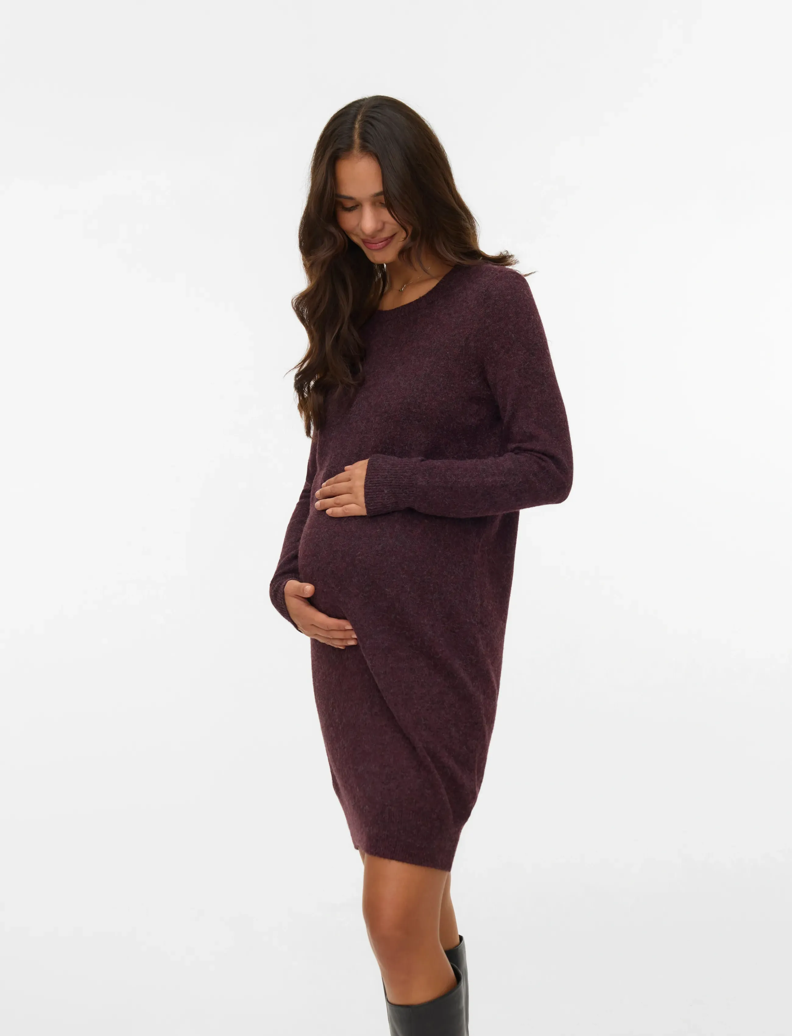 Vero Moda Maternity Vmmdoffy Ls O-Neck Dress Ga, XL, Burgundy, Kjoler > Kort Kjole, Dame