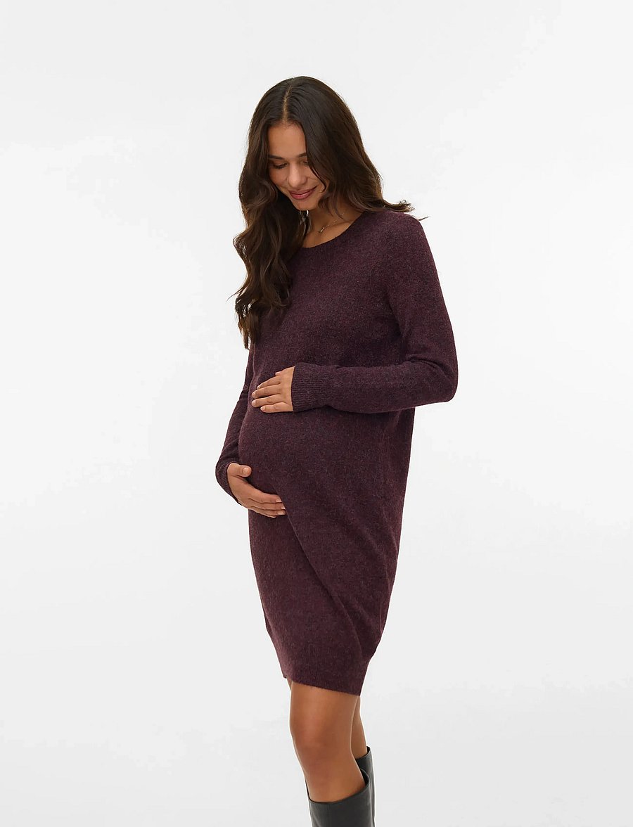 Vero Moda Maternity - VMMDOFFY LS O-NECK DRESS GA NOOS - strickkleider - winetasting - 0