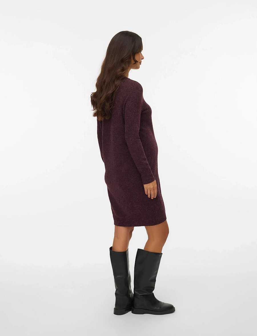 Vero Moda Maternity - VMMDOFFY LS O-NECK DRESS GA NOOS - strickkleider - winetasting - 3