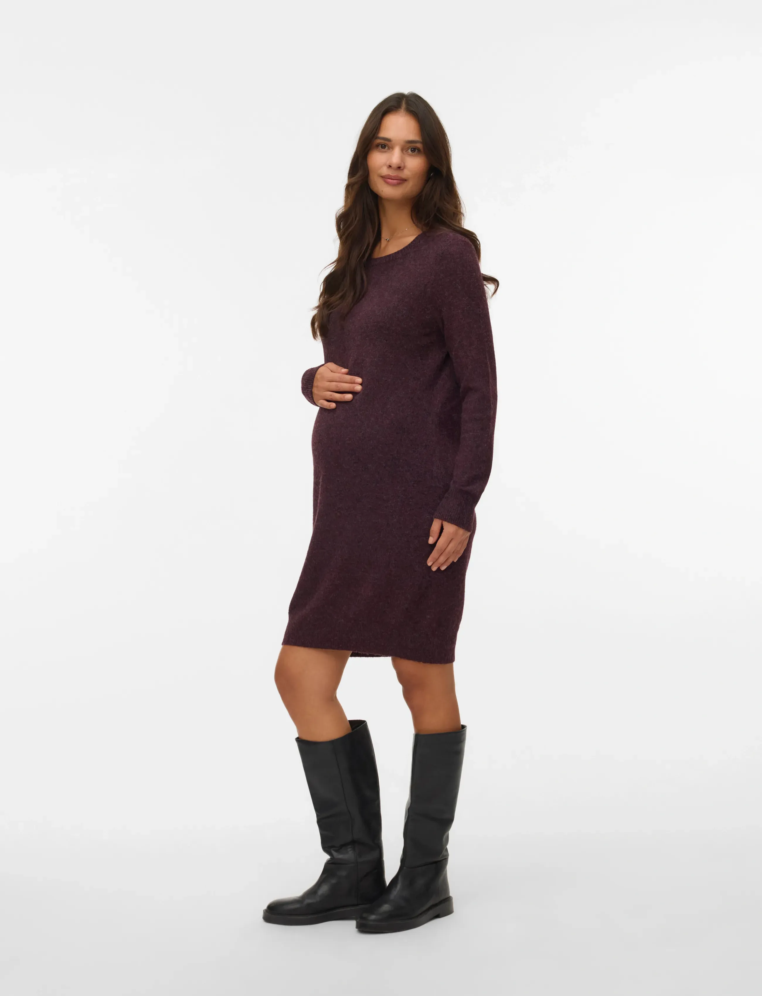 Vero Moda Maternity - VMMDOFFY LS O-NECK DRESS GA NOOS - strickkleider - winetasting - 4