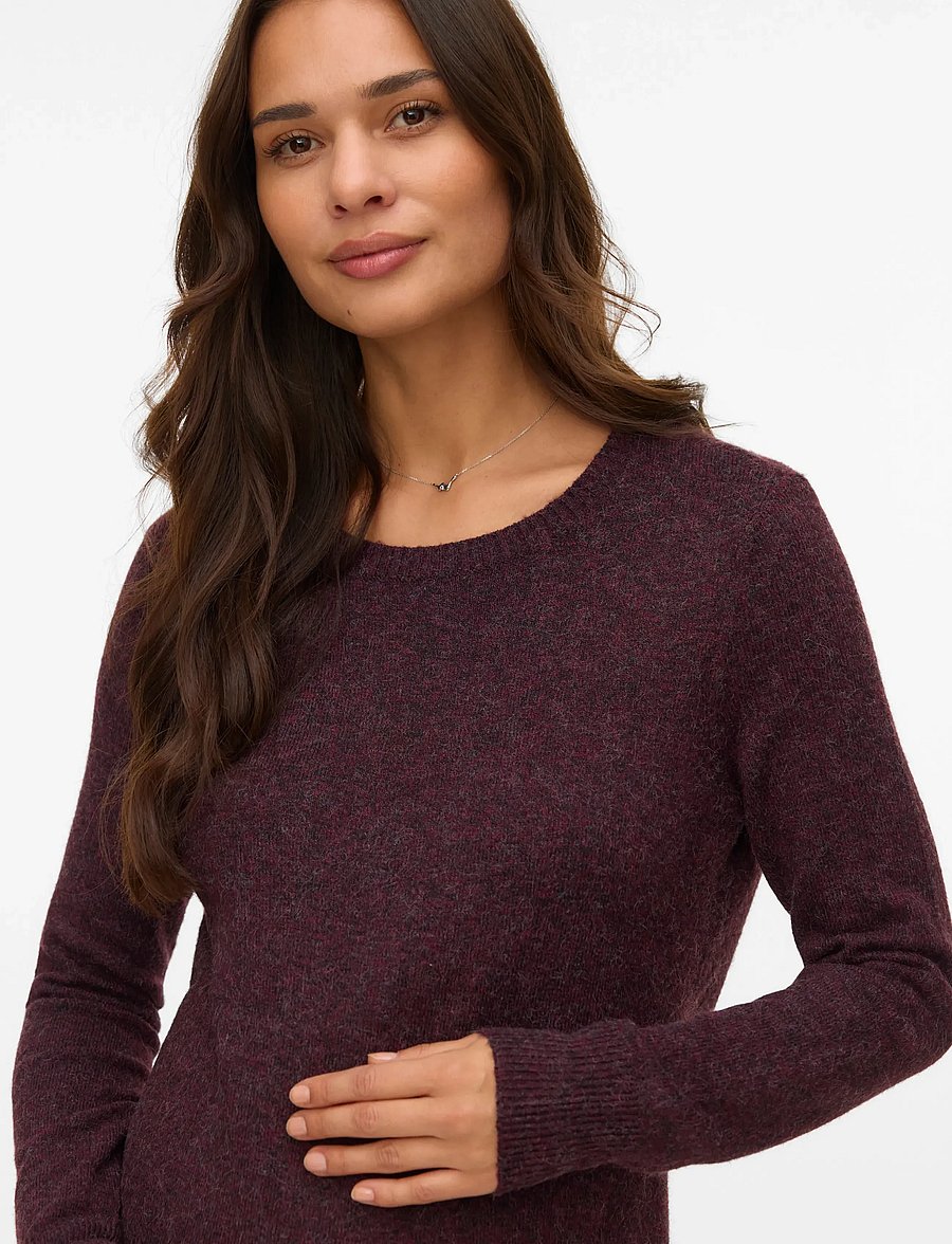 Vero Moda Maternity - VMMDOFFY LS O-NECK DRESS GA NOOS - strickkleider - winetasting - 5