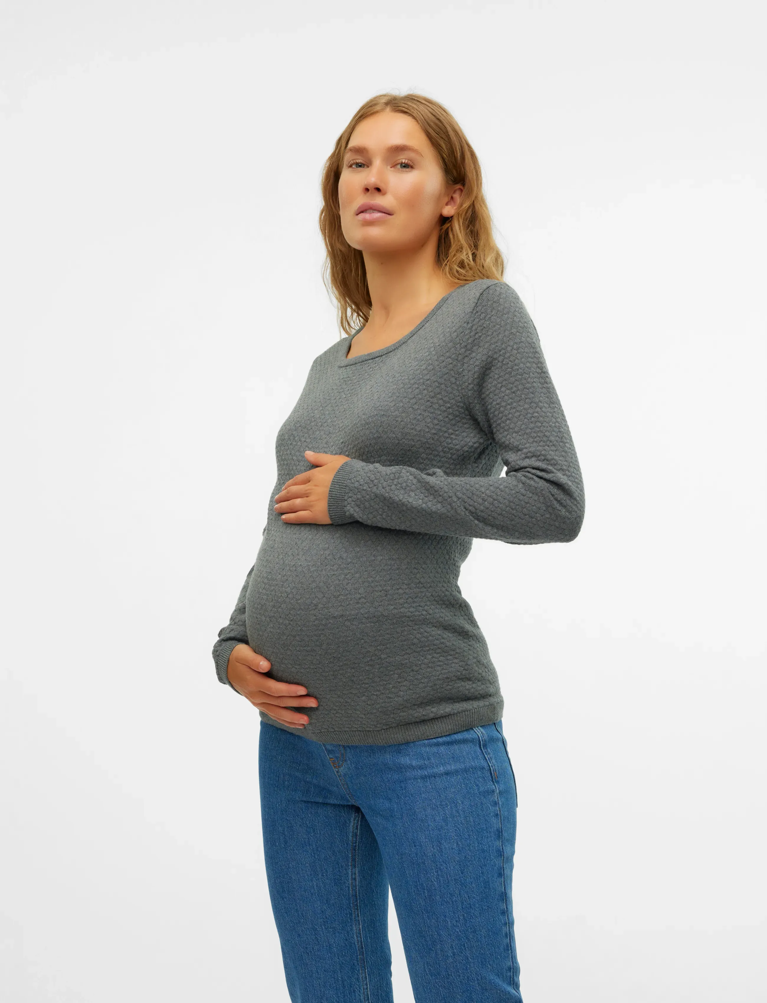 Vero Moda Maternity VMMCARE STRUCTURE LS O-NECK BLOU NOOS - Meestele - MEDIUM GREY MELANGE / grey