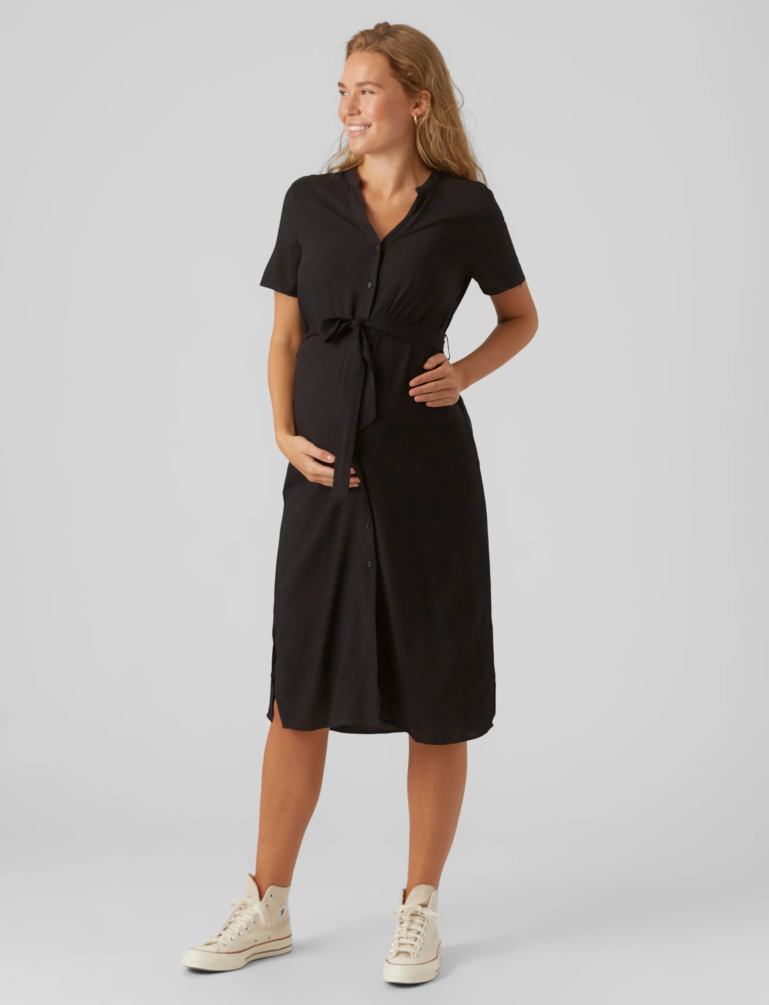 Vero Moda Maternity Vmmvica S/S Shirt Dress Ga, M, Black, Kjoler > Skjortekjoler, Dame