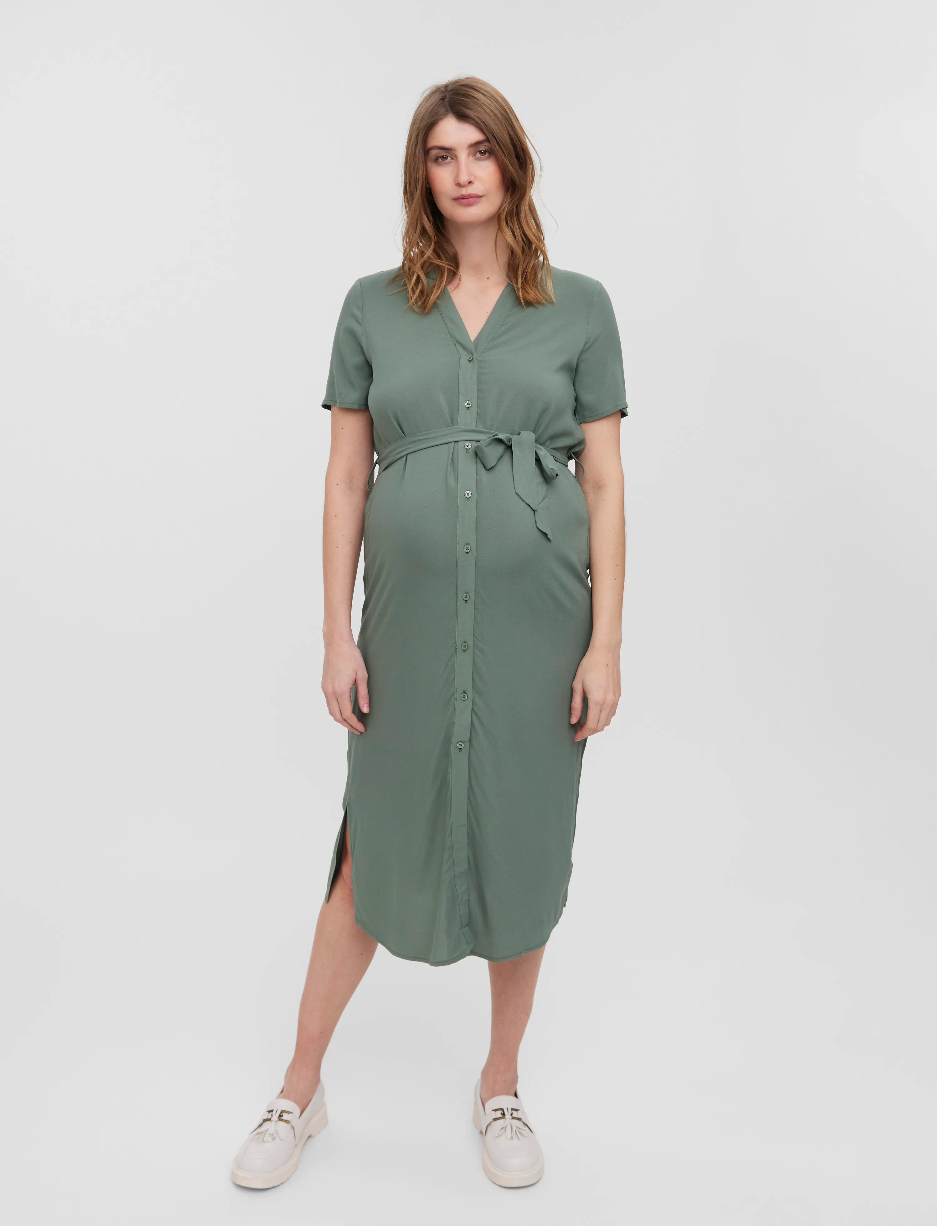 Vero Moda Maternity Vmmvica S/S Shirt Dress Ga, S, Green, Kjoler > Skjortekjoler, Dame