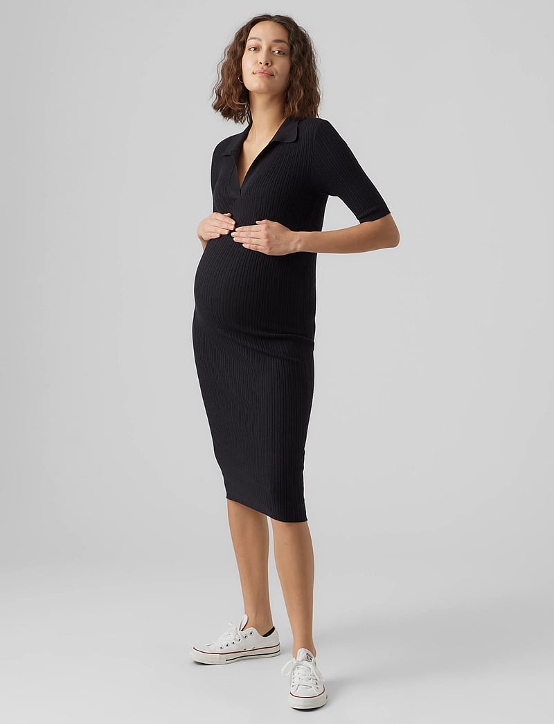 Vero Moda Maternity - VMMHOLLY 2/4 POLO DRESS GA NOOS - strikkjoler - black - 0