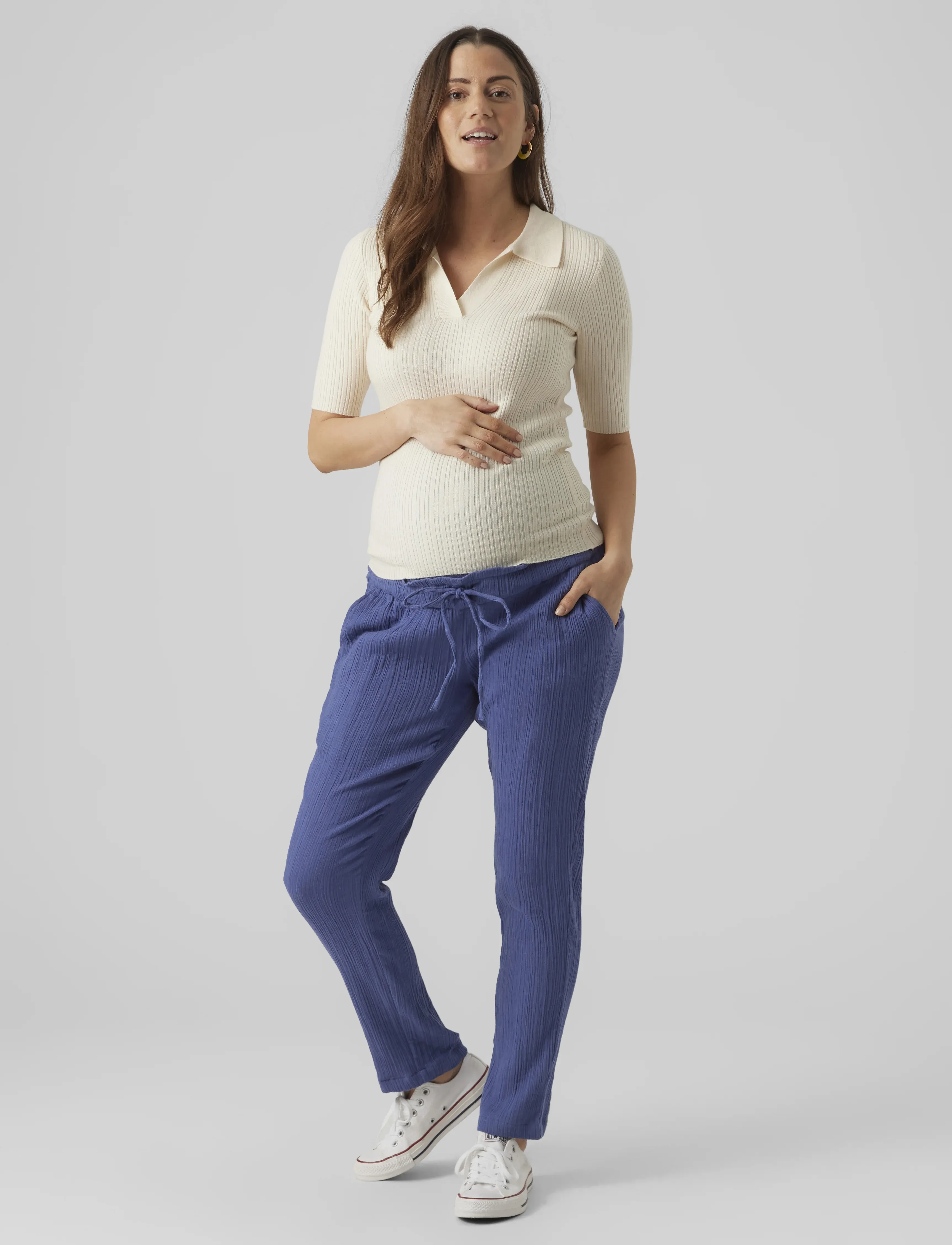Vero Moda Maternity Vmmholly 2/4 Polo Pullover Ga, XXL, White, T-Shirts & Toppe > Kortærmede, Dame