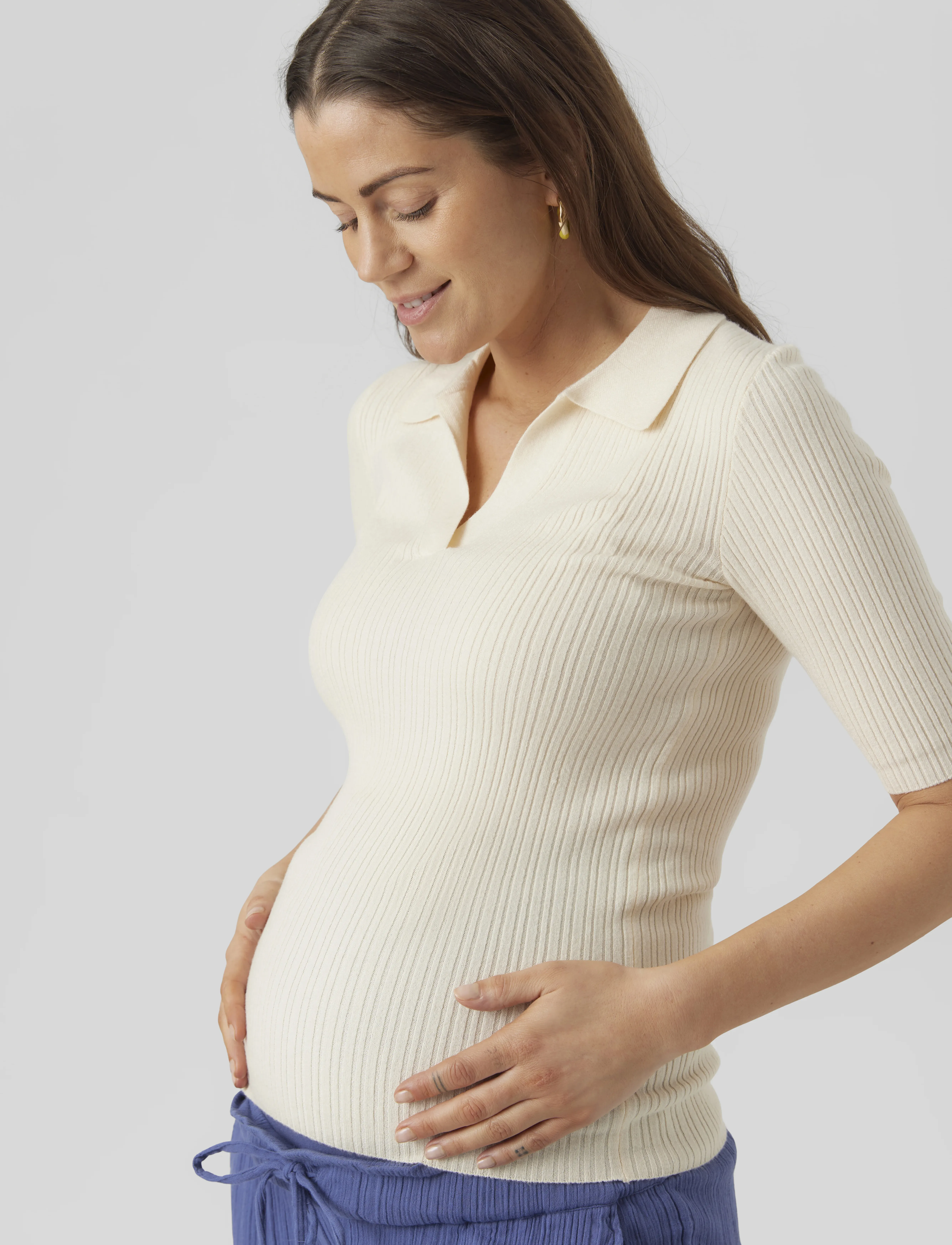 Vero Moda Maternity - VMMHOLLY 2/4 POLO PULLOVER GA NOOS - hauts - birch - 3