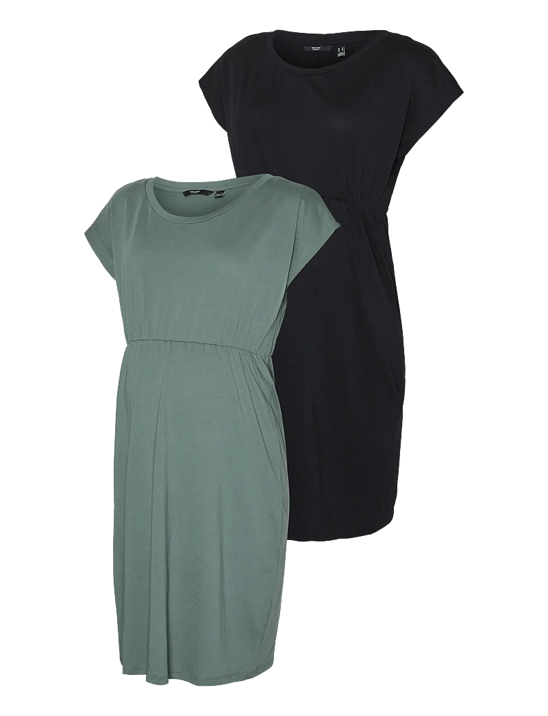 Vero Moda Maternity - VMMLUNA SS SHORT DRESS 2-PACK - t-shirtkjoler - black - 1
