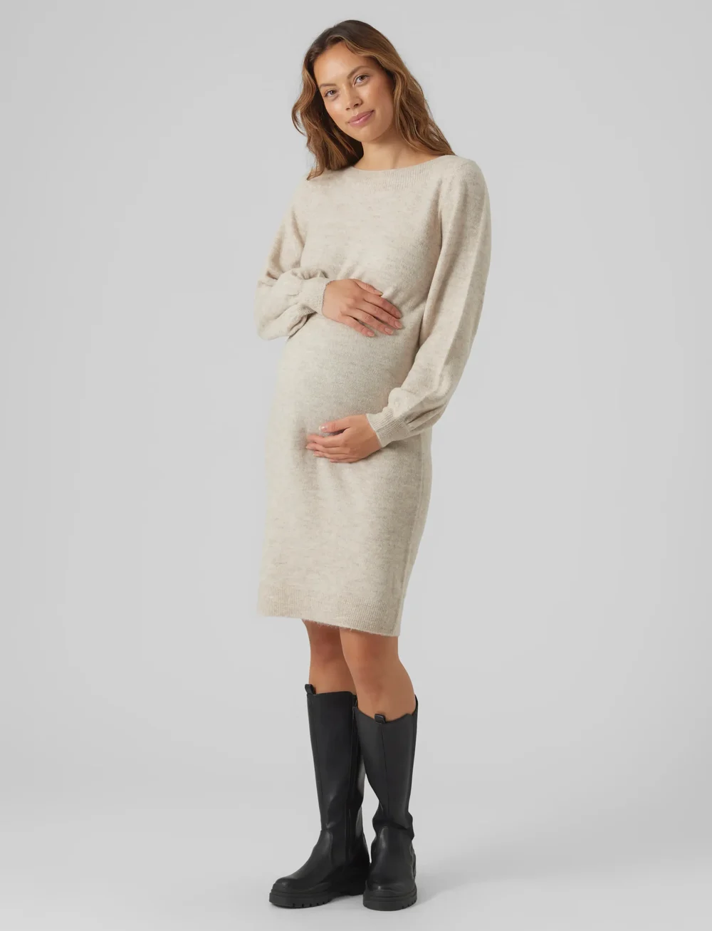 Vero Moda Maternity - VMMLEFILE BALLOON LS BOATNECK DRESS NOOS - knitted dresses - birch - 0