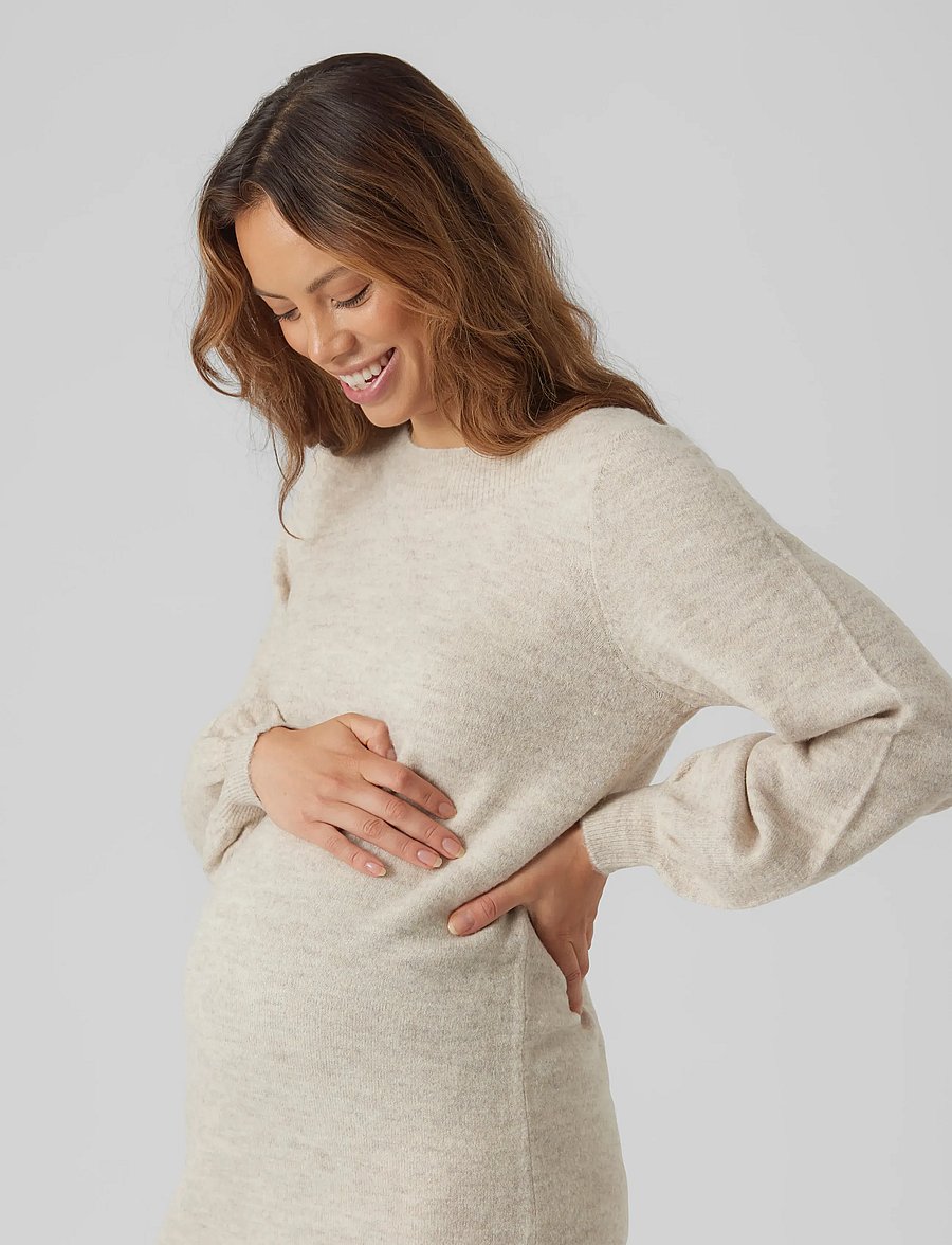 Vero Moda Maternity - VMMLEFILE BALLOON LS BOATNECK DRESS NOOS - knitted dresses - birch - 3