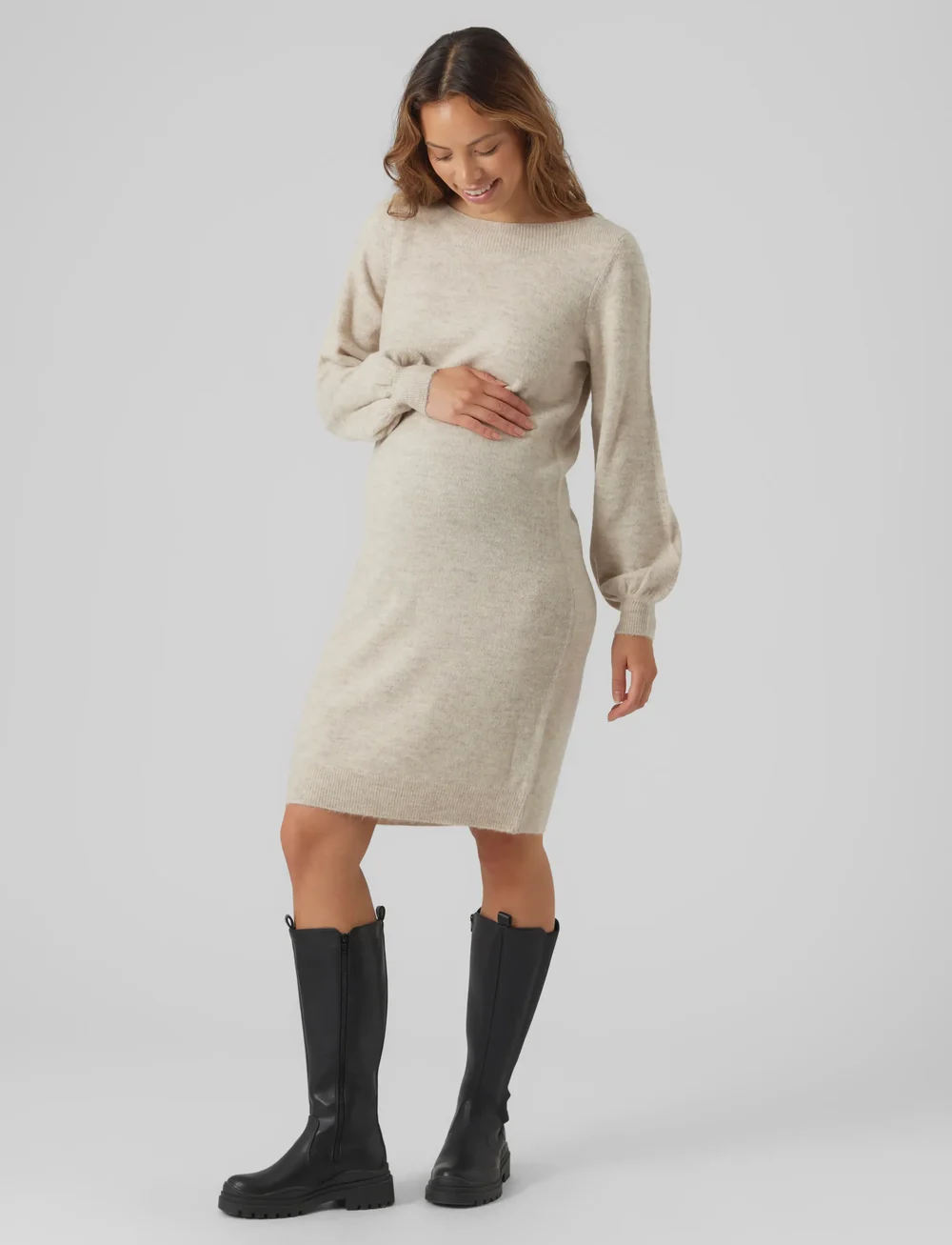 Vero Moda Maternity - VMMLEFILE BALLOON LS BOATNECK DRESS NOOS - knitted dresses - birch - 4