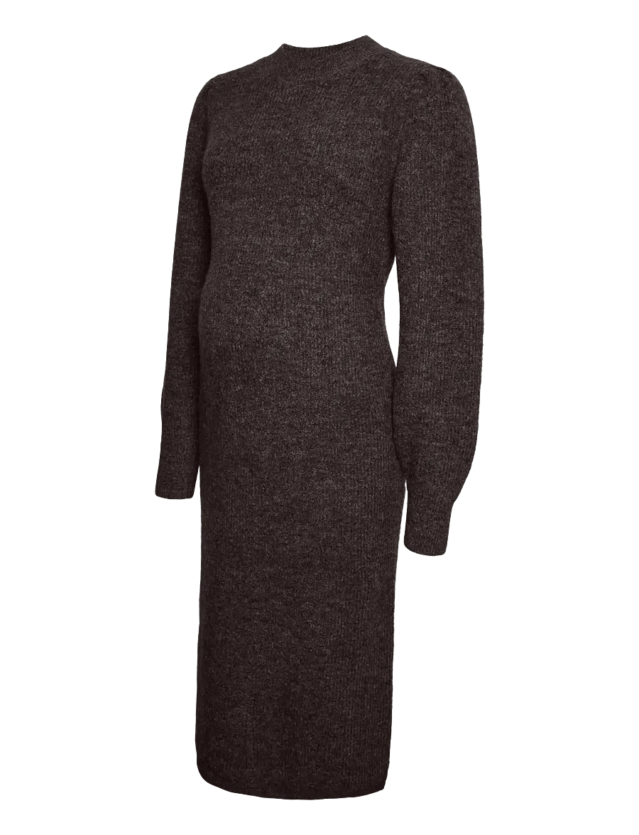 Vero Moda Maternity - VMMVILLA LS O-NECK DRESS GA LCS - strickkleider - chocolate torte - 0