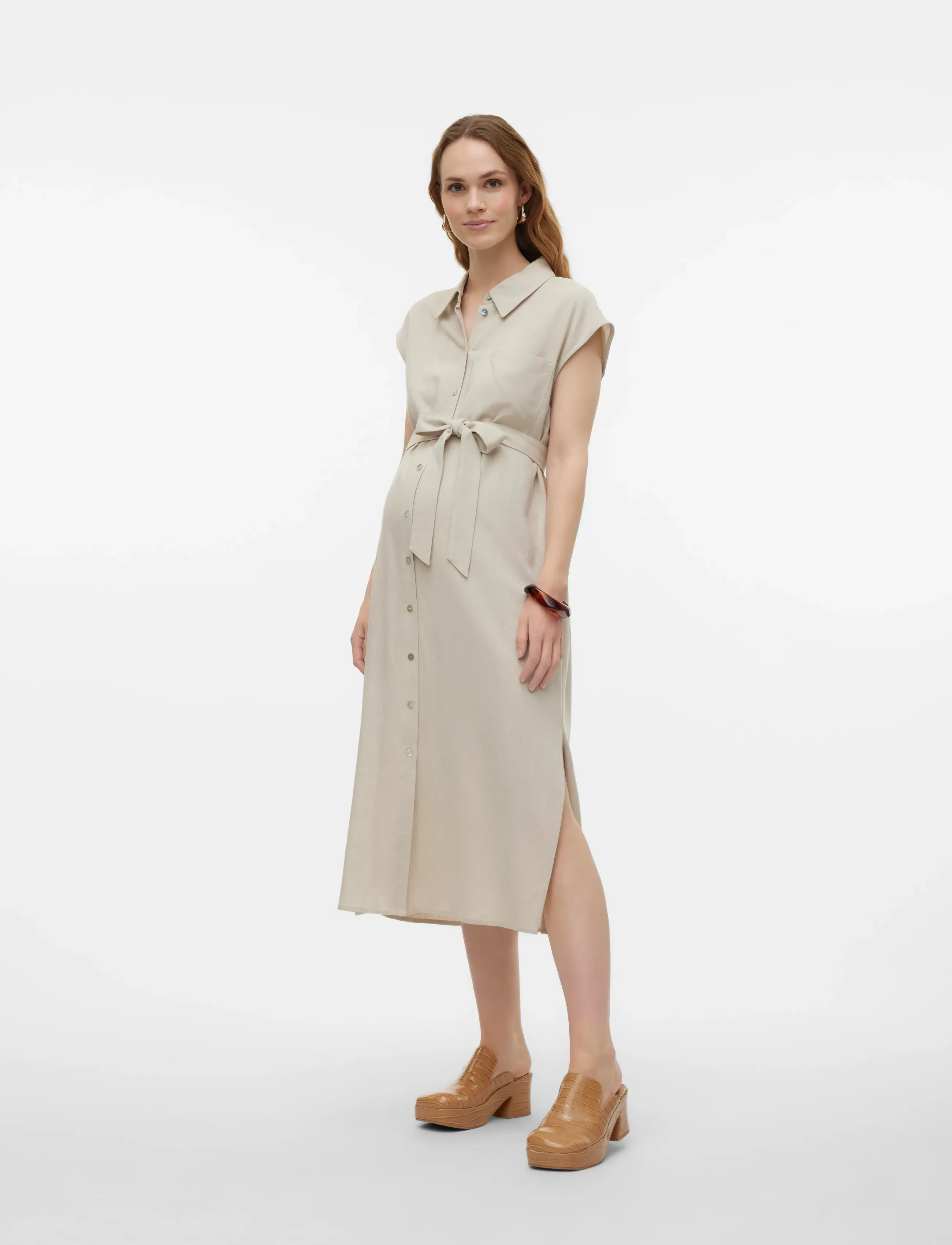 Vero Moda Maternity - VMMMYMILO SL CALF SHIRT DRESS WVN - robes chemises - silver lining - 3