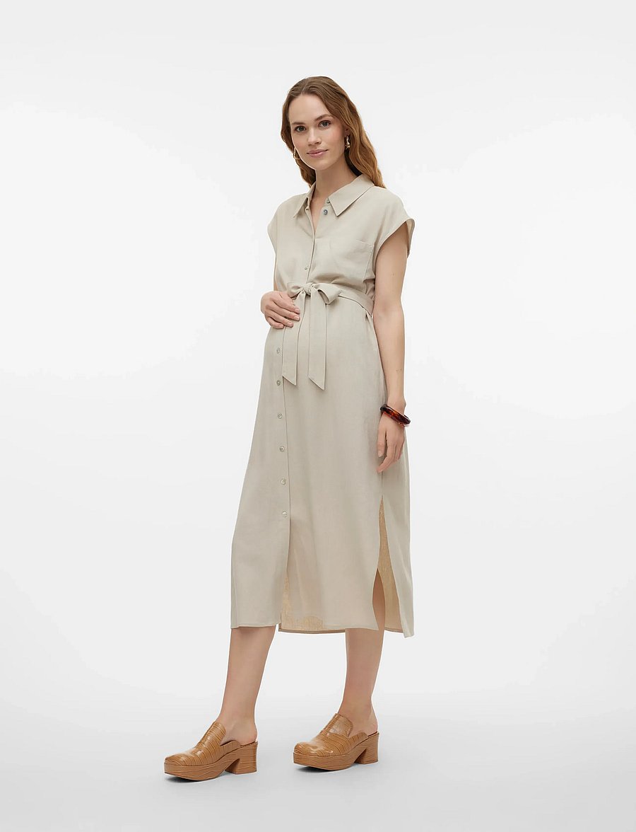 Vero Moda Maternity - VMMMYMILO SL CALF SHIRT DRESS WVN - robes chemises - silver lining - 5