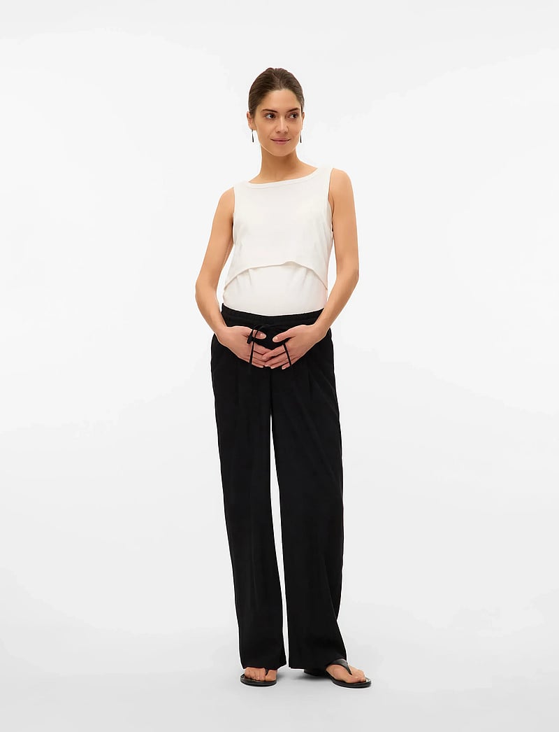 Vero Moda Maternity - VMMJESMILO WIDE PANTS WVN GA - leinenhosen - black - 5