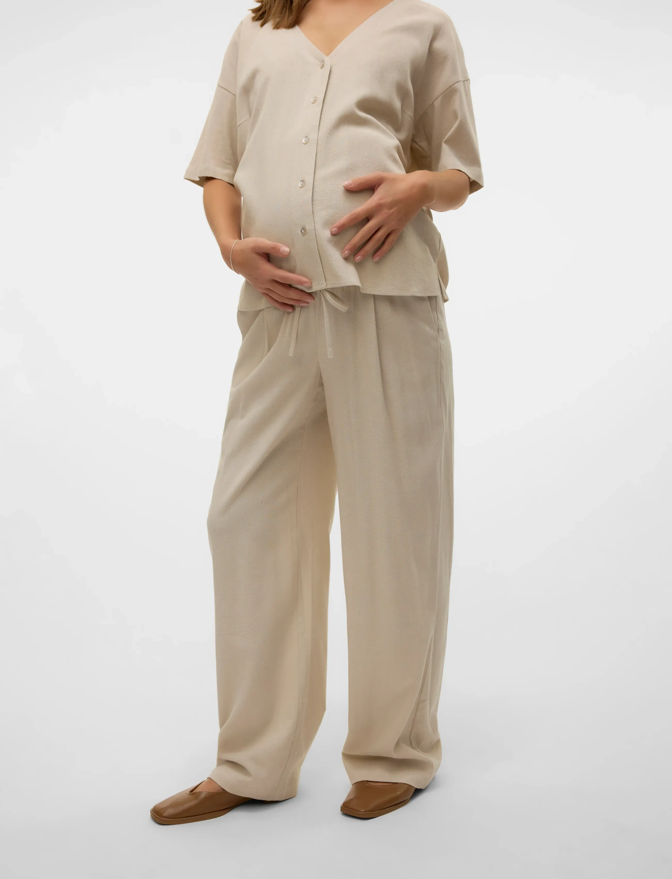 Vero Moda Maternity VMMJESMILO WIDE PANTS WVN GA - Vero Moda Maternity - SILVER LINING / cream