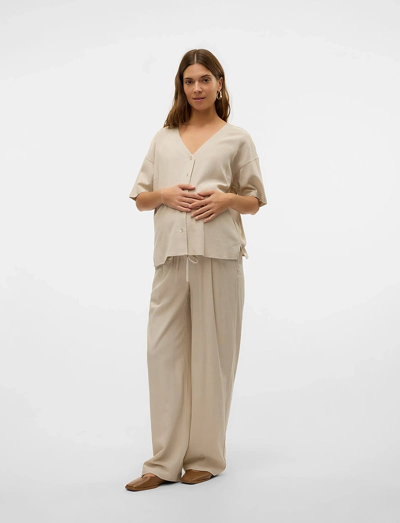 Vero Moda Maternity - VMMJESMILO WIDE PANTS WVN GA - leinenhosen - silver lining - 4