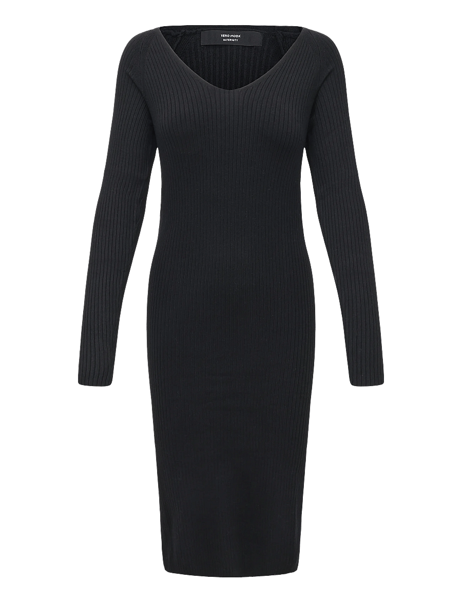 Vero Moda Maternity - VMMSABA RIB LS V-NECK BELT DRESS GA NOOS - strickkleider - black - 1