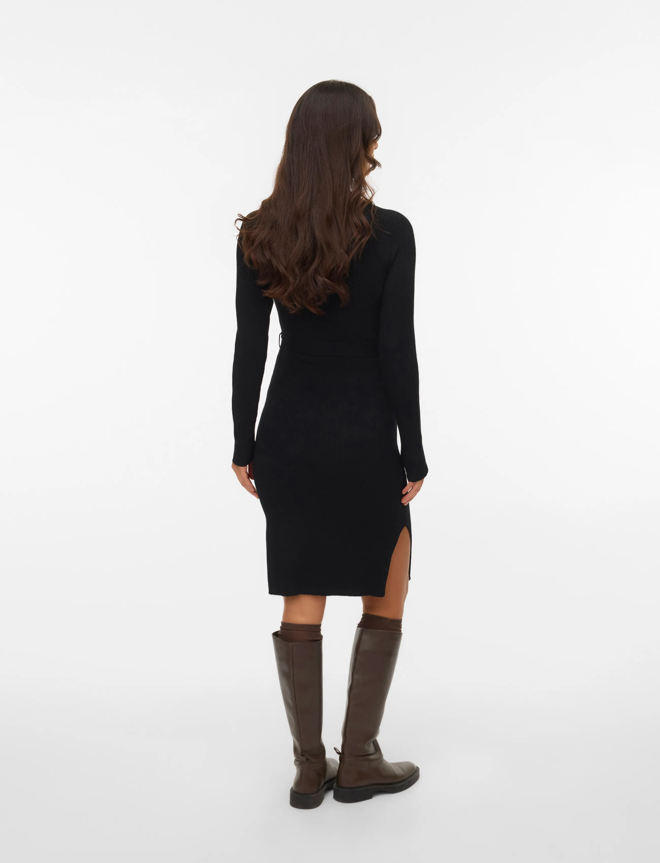 Vero Moda Maternity - VMMSABA RIB LS V-NECK BELT DRESS GA NOOS - strickkleider - black - 3