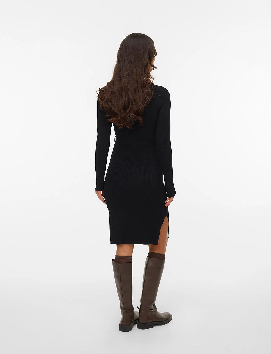 Vero Moda Maternity - VMMSABA RIB LS V-NECK BELT DRESS GA NOOS - strickkleider - black - 3