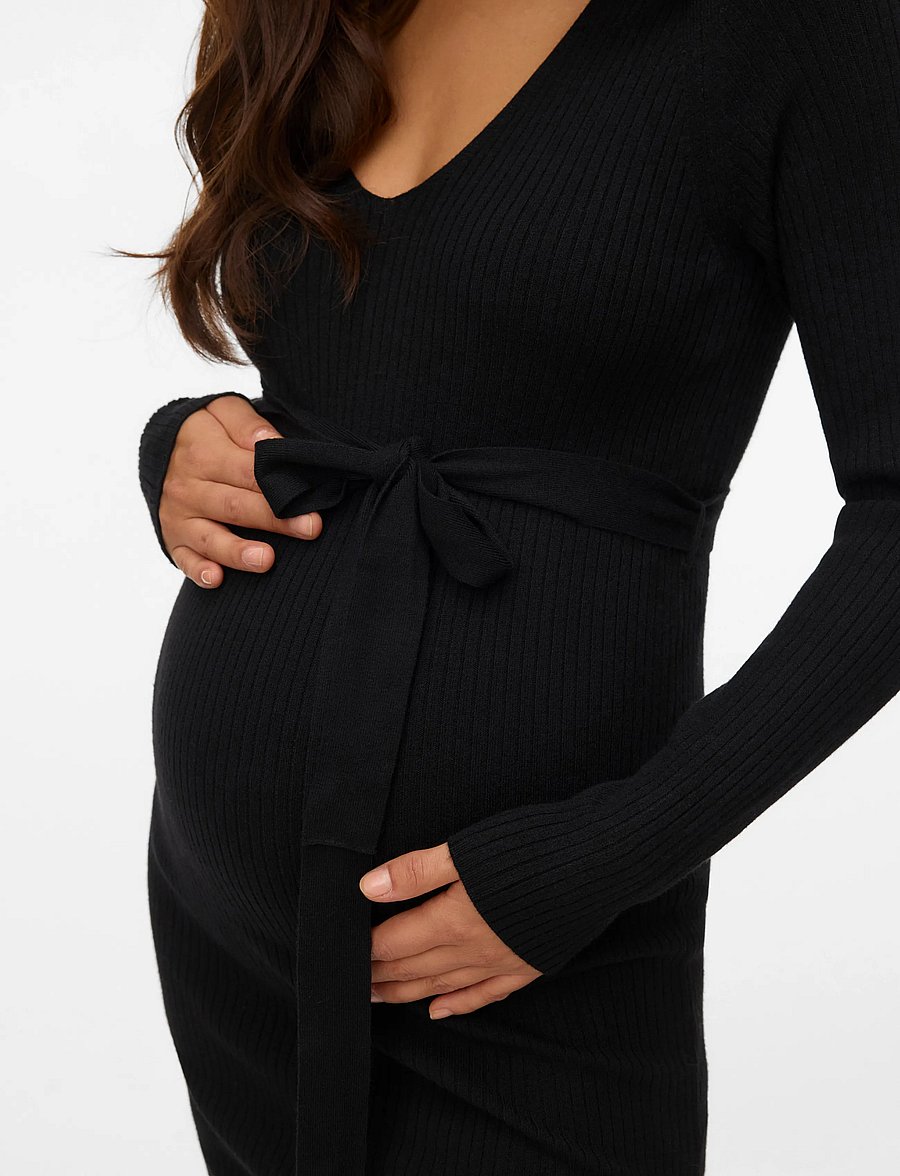 Vero Moda Maternity - VMMSABA RIB LS V-NECK BELT DRESS GA NOOS - strickkleider - black - 5