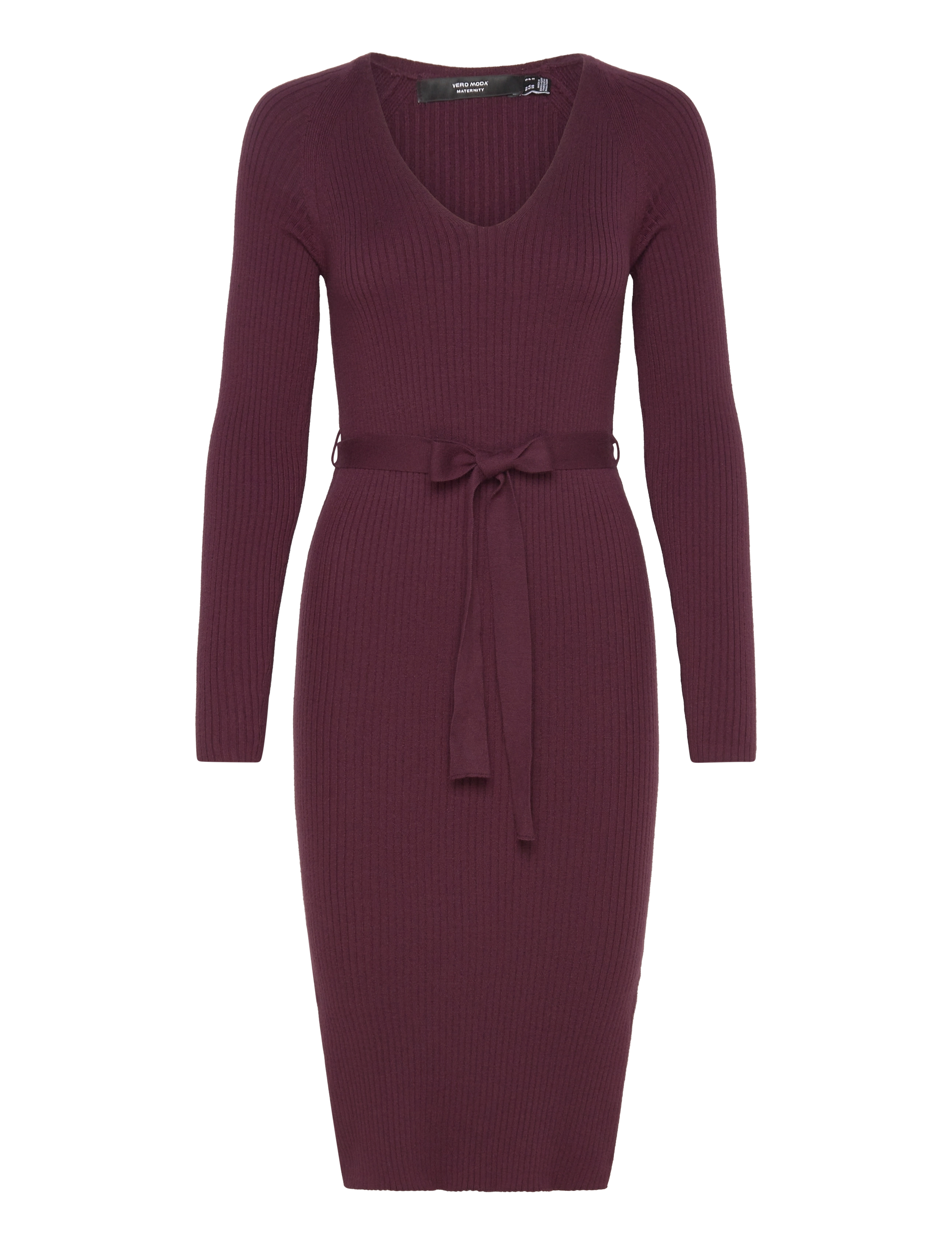 Vero Moda Maternity VMMSABA RIB LS V-NECK BELT DRESS GA NOOS - Kleider - WINETASTING / burgundy