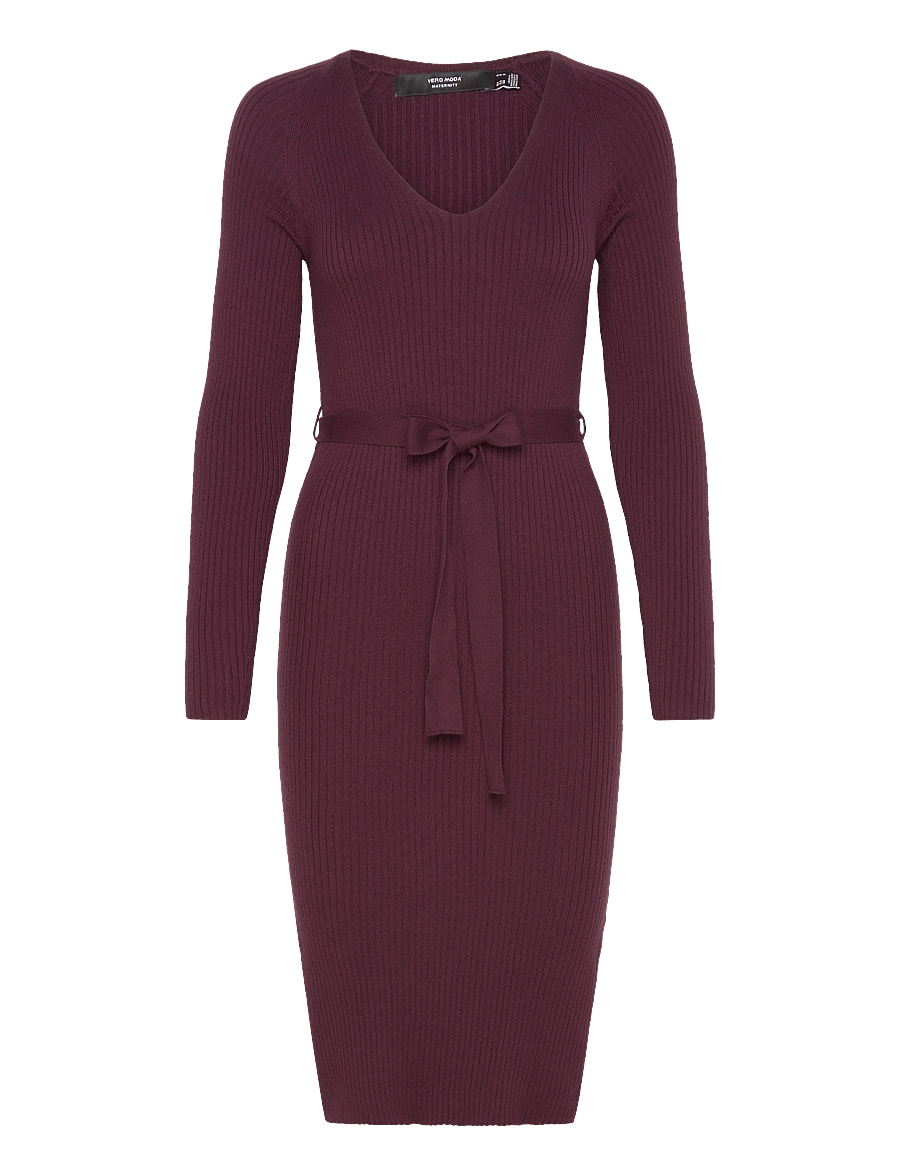Vero Moda Maternity - VMMSABA RIB LS V-NECK BELT DRESS GA NOOS - winetasting - 0