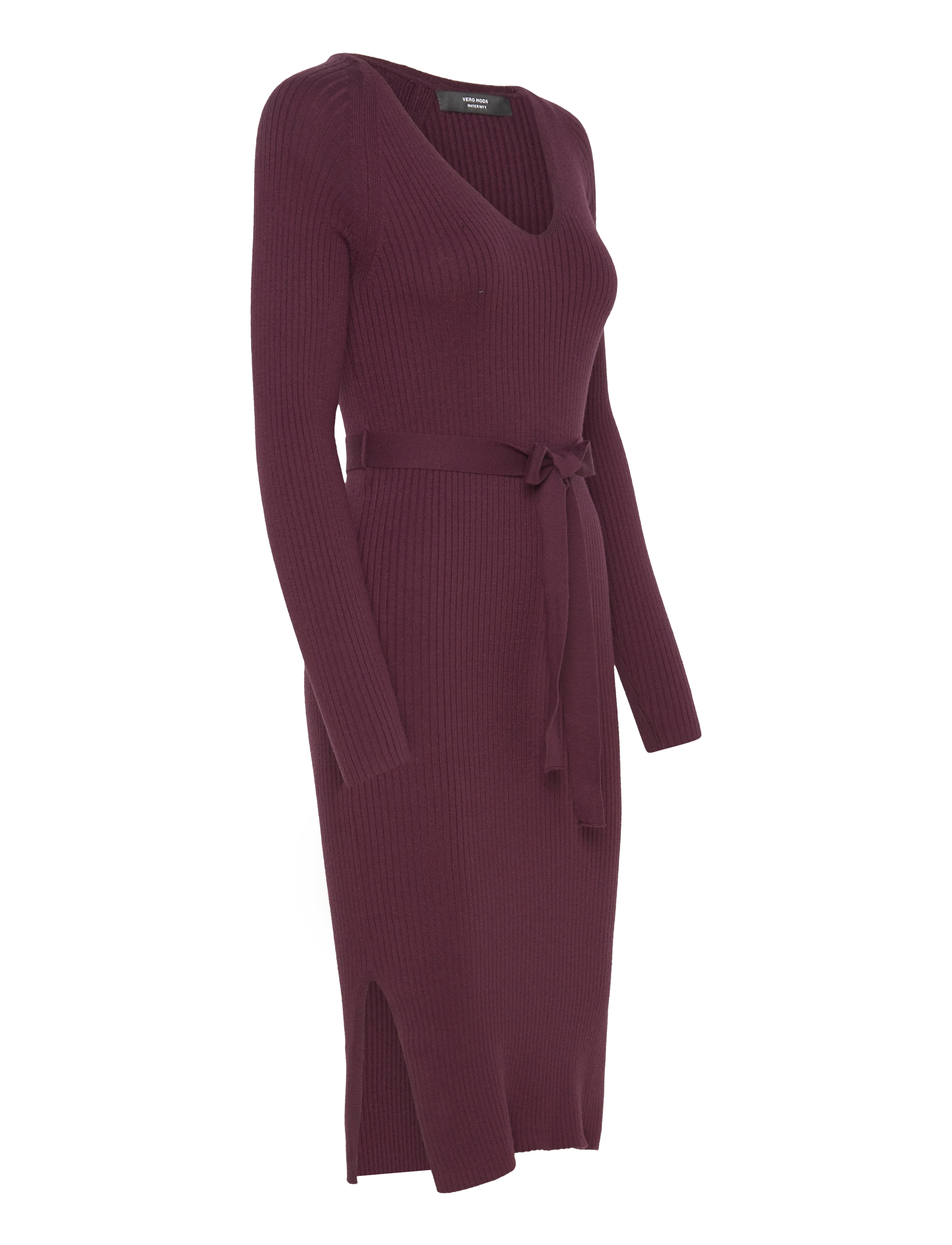 Vero Moda Maternity - VMMSABA RIB LS V-NECK BELT DRESS GA NOOS - winetasting - 2