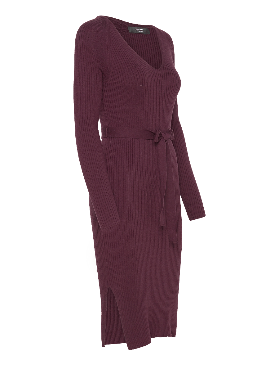 Vero Moda Maternity - VMMSABA RIB LS V-NECK BELT DRESS GA NOOS - winetasting - 2